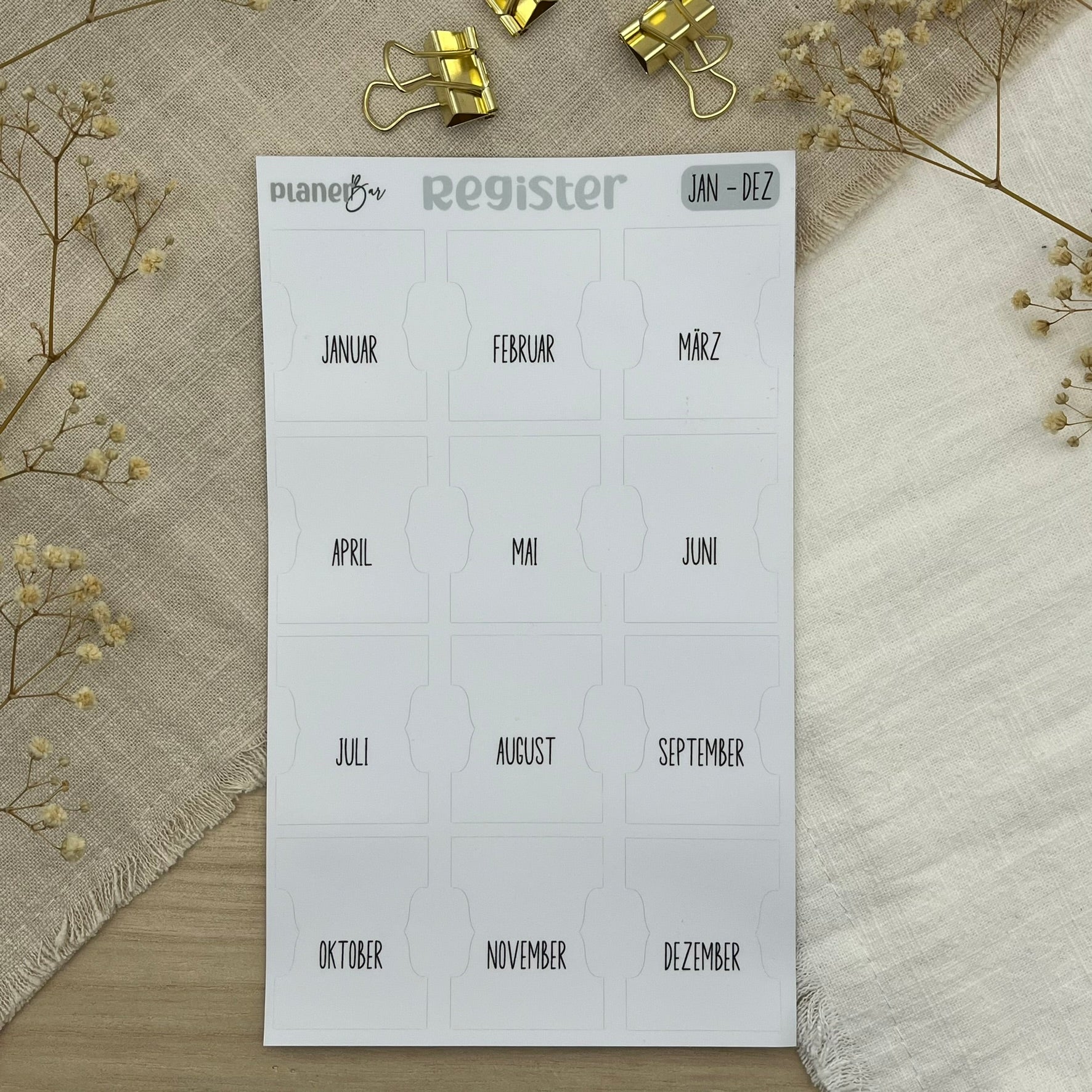 Register Tabs - 12 Monate