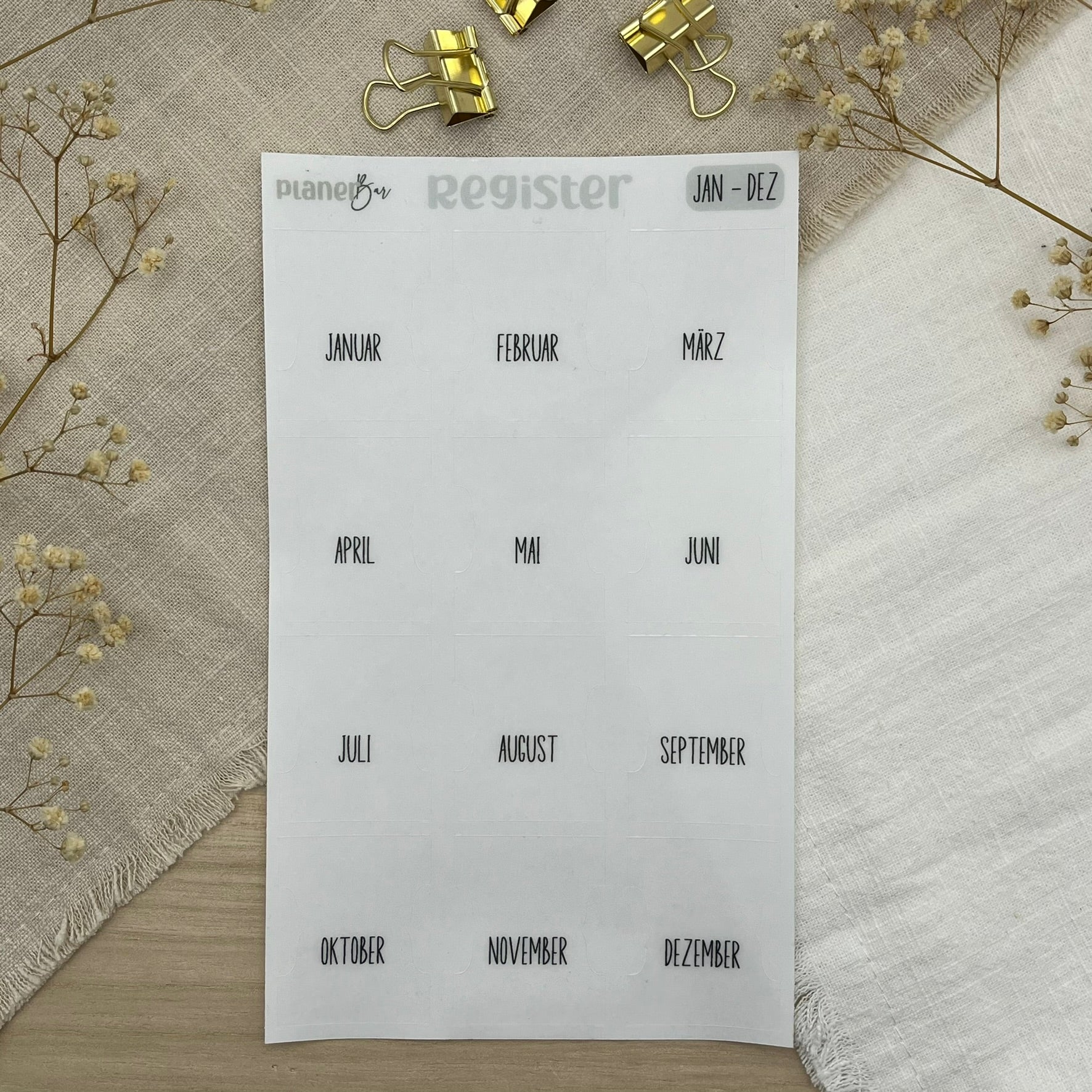 Register Tabs - 12 Monate