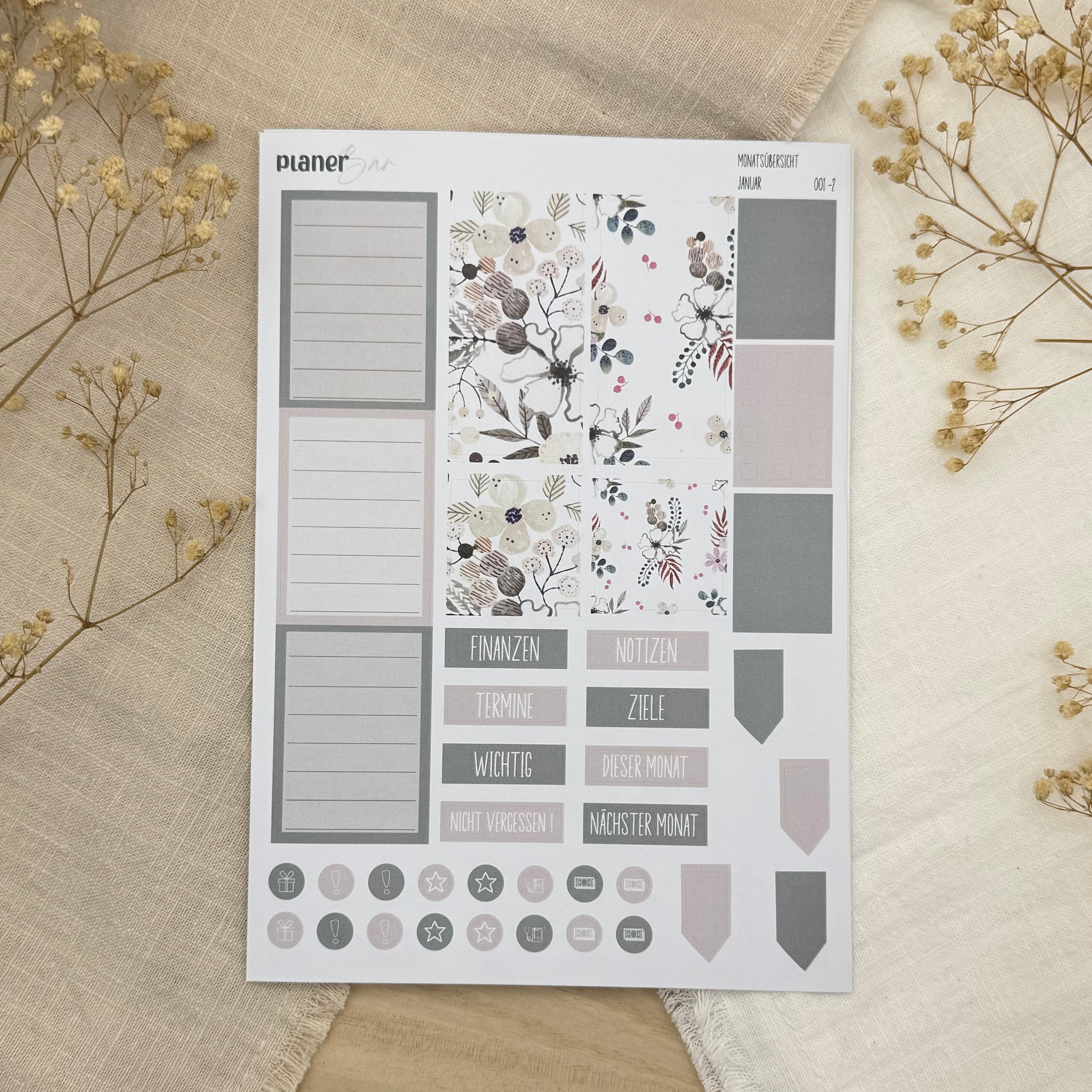 Januar - Winter Bloom - Sticker Sheet Monatsübersicht - Set 001