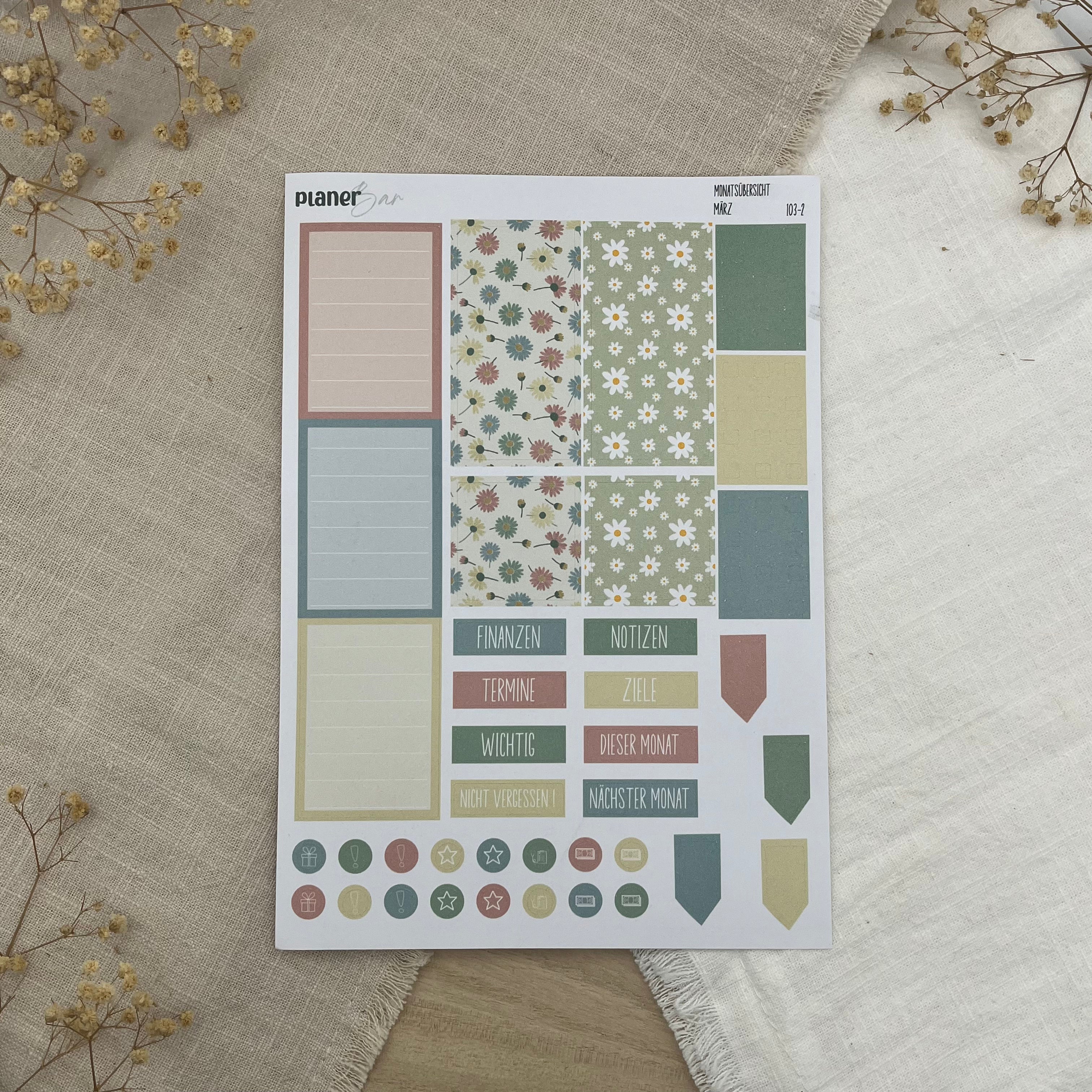 März - Daisy Days- Sticker Sheet Monatsübersicht - Set 103