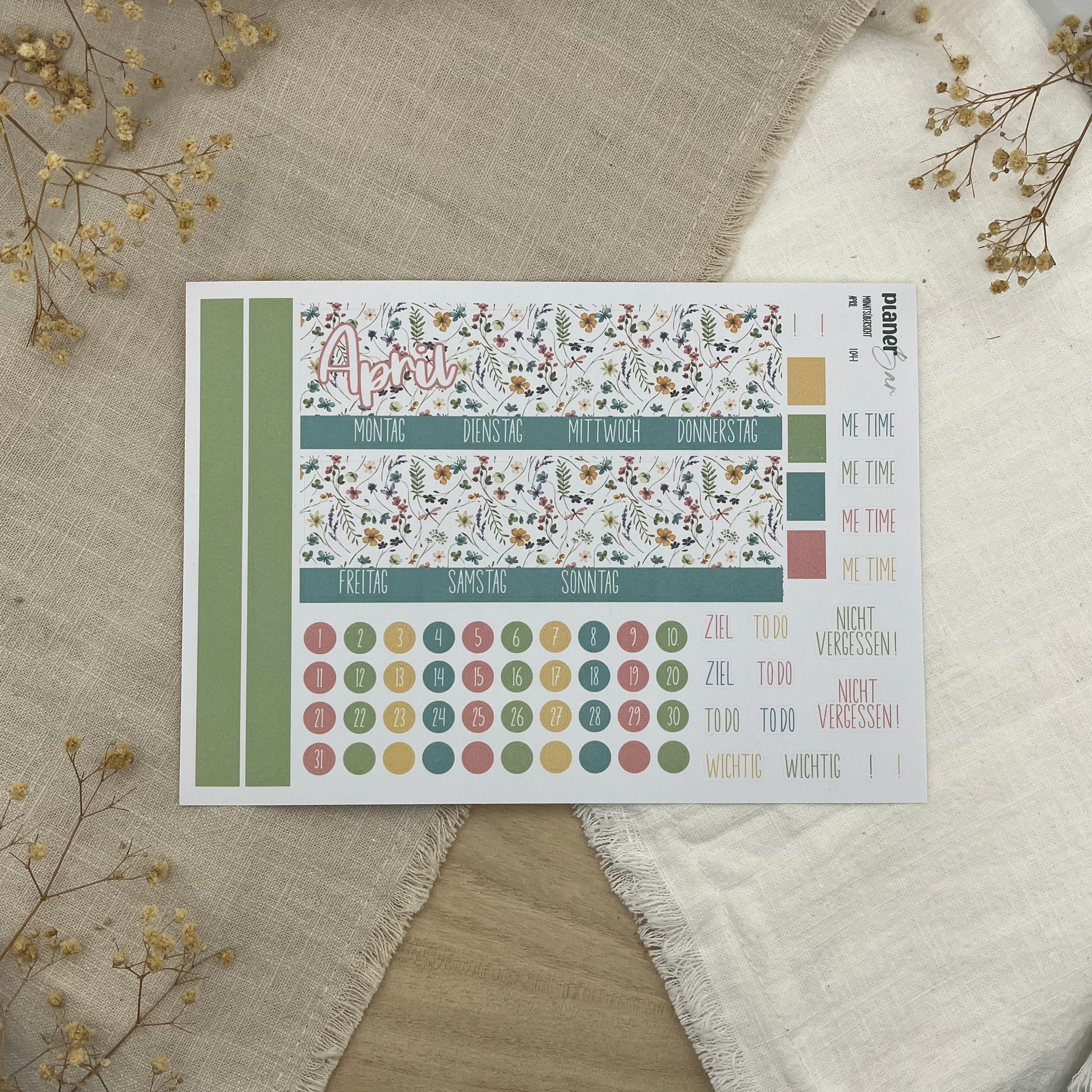 April - Wildflower Garden Sticker Sheet Monatsübersicht - Set 104