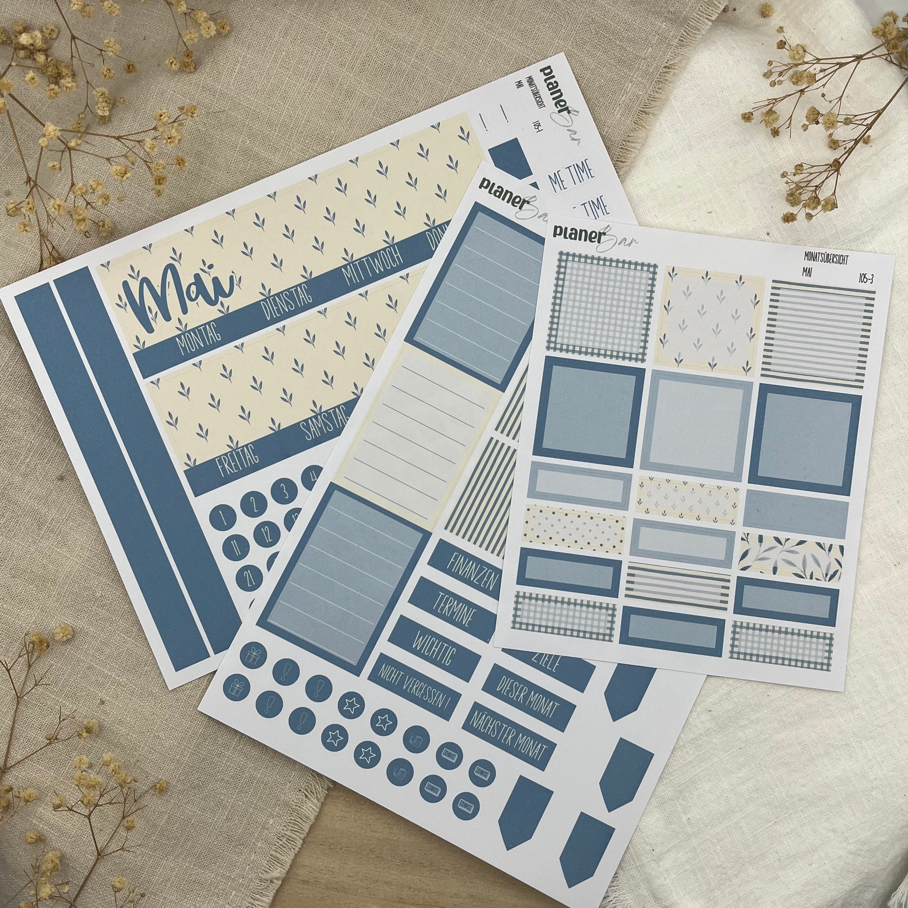 Mai - Cottage Blues - Sticker Sheet Monatsübersicht - Set 105