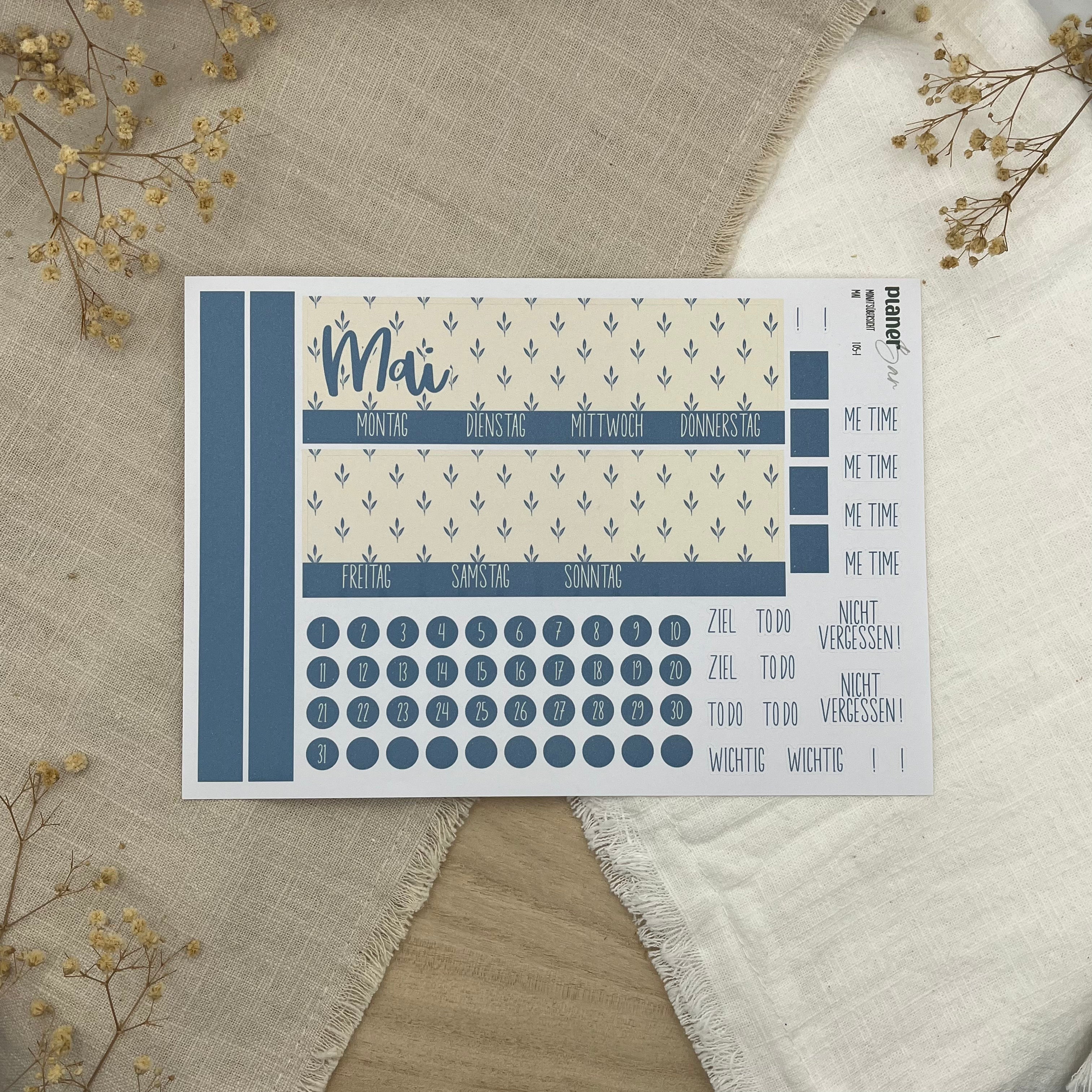 Mai - Cottage Blues - Sticker Sheet Monatsübersicht - Set 105