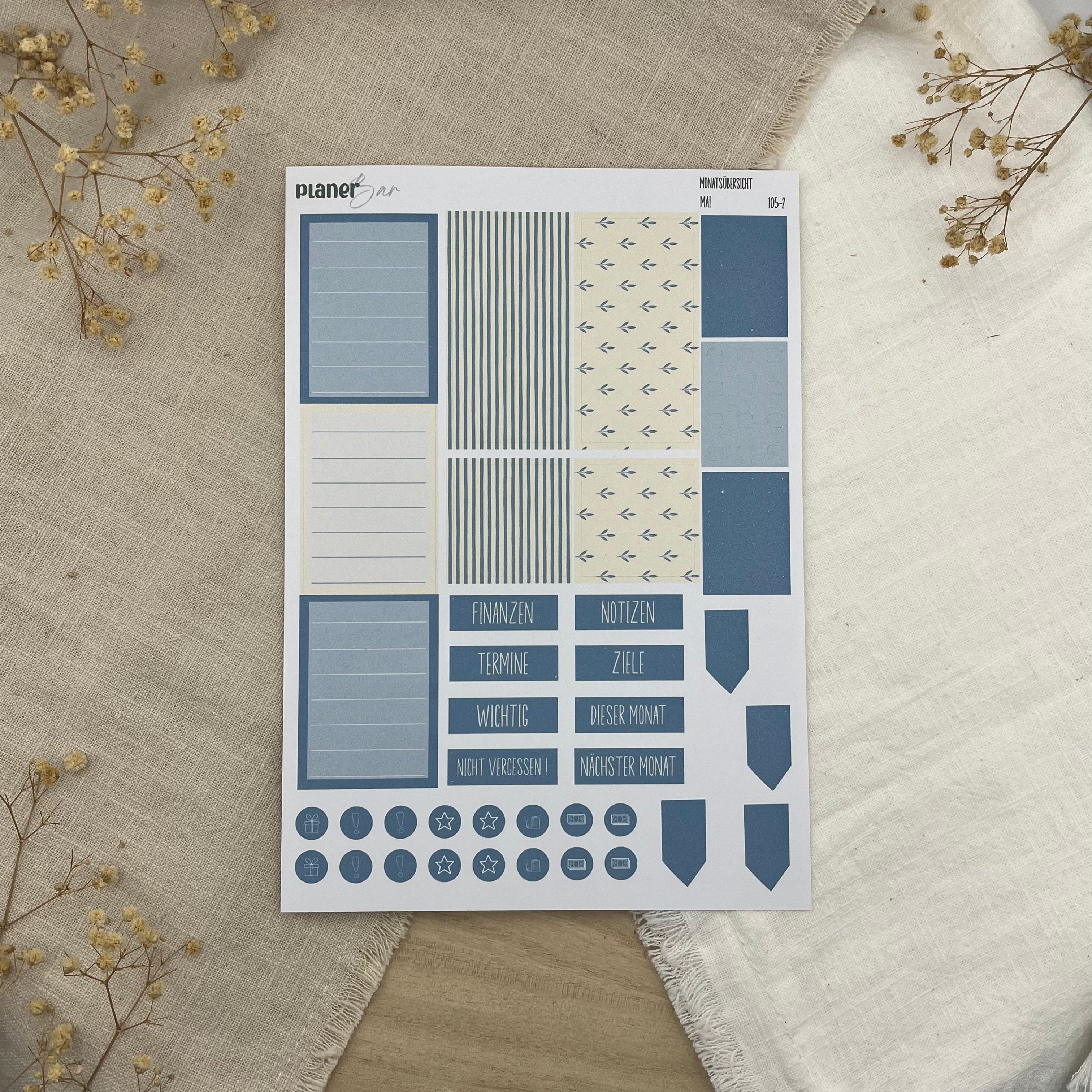 Mai - Cottage Blues - Sticker Sheet Monatsübersicht - Set 105