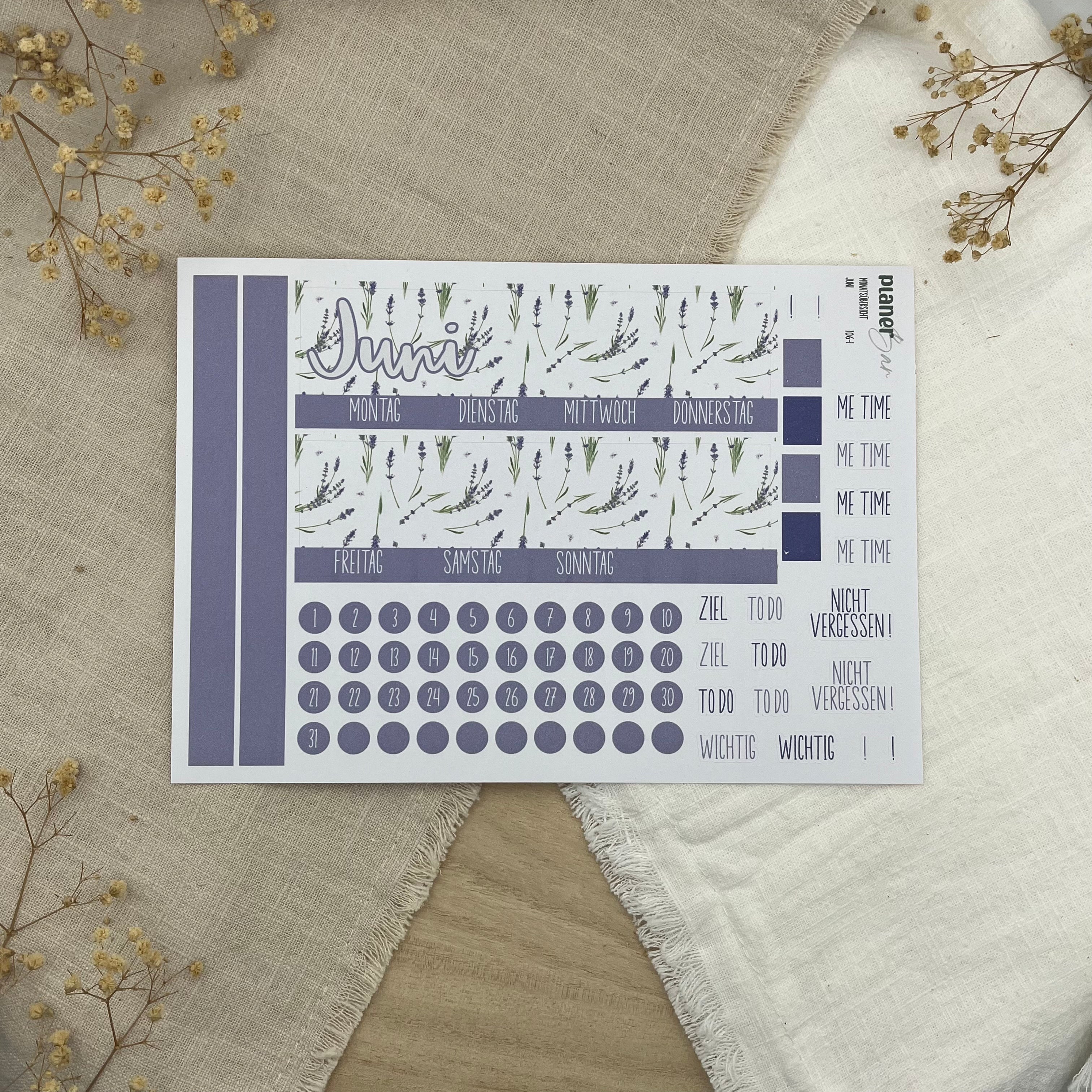 Juni - Lavender Dream- Sticker Sheet Monatsübersicht - Set 106