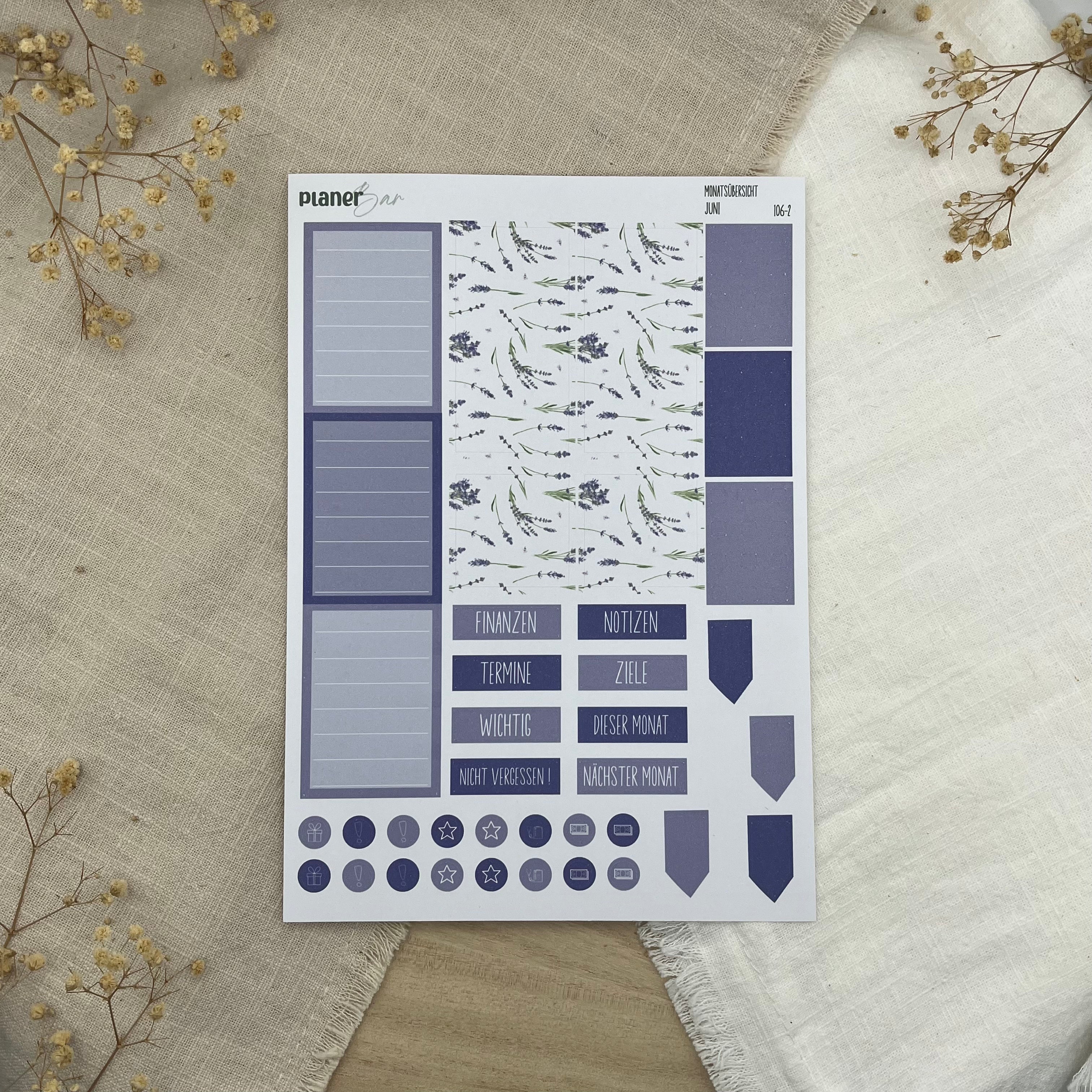 Juni - Lavender Dream- Sticker Sheet Monatsübersicht - Set 106