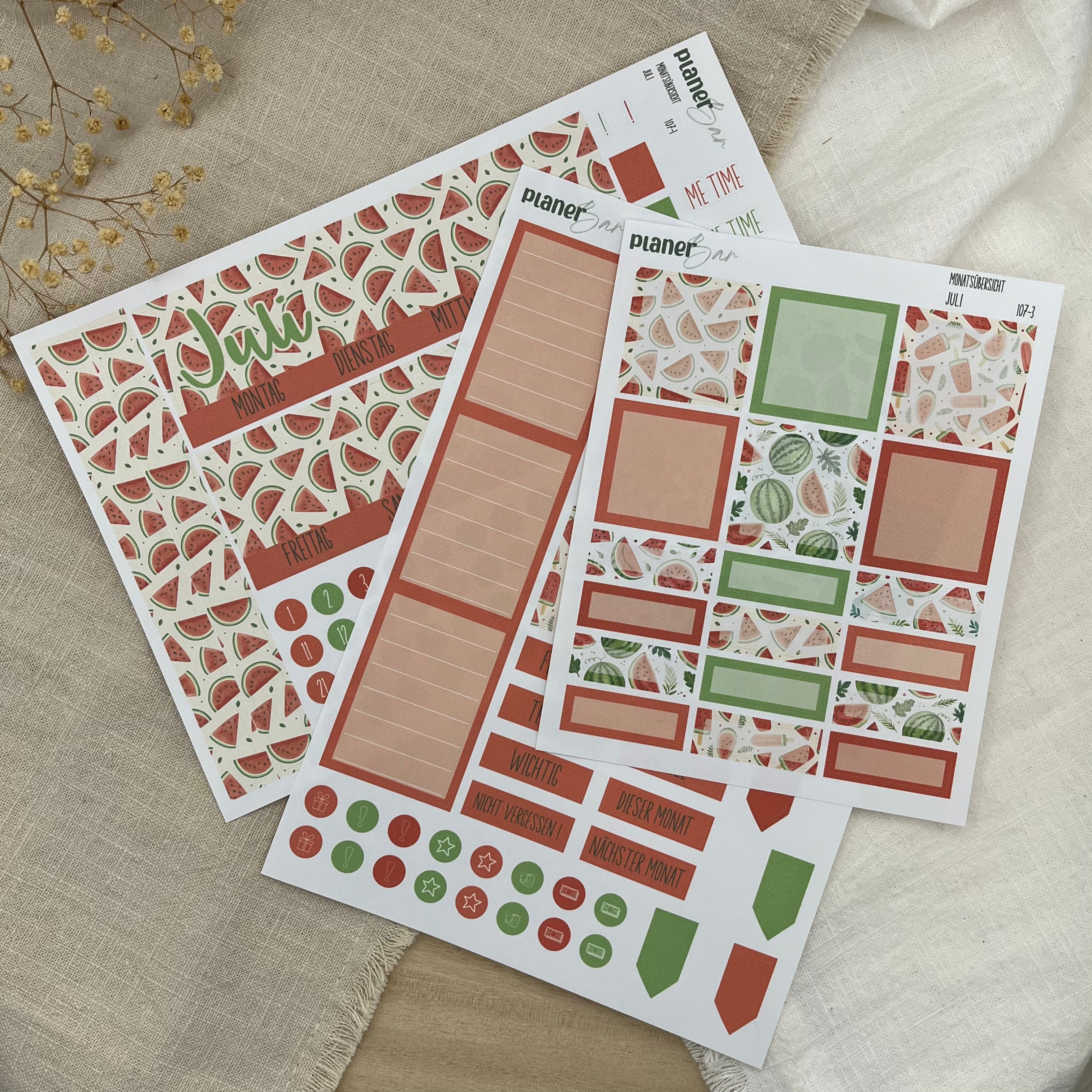 Juli - Sweet Melon - Sticker Sheet Monatsübersicht - Set 107