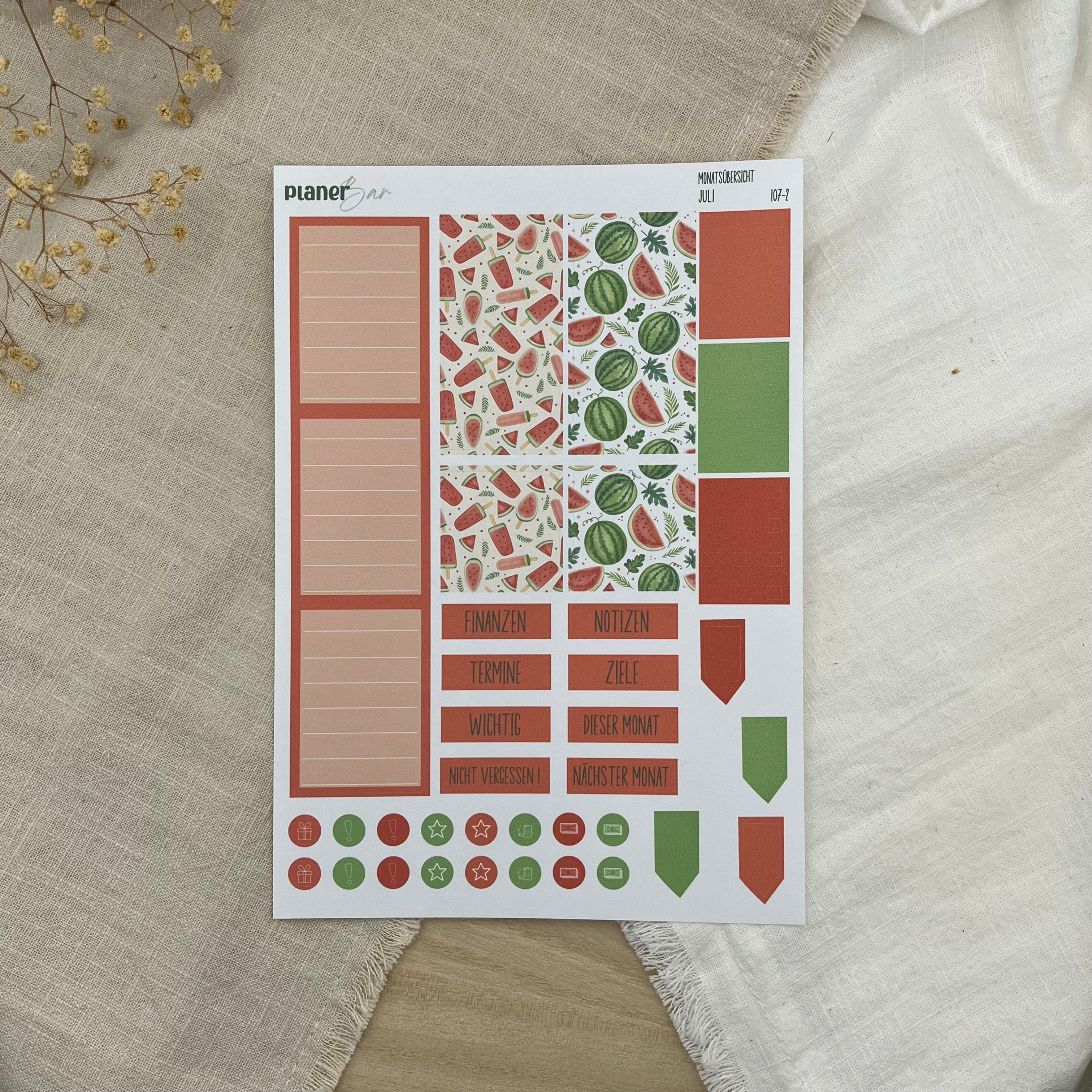 Juli - Sweet Melon - Sticker Sheet Monatsübersicht - Set 107