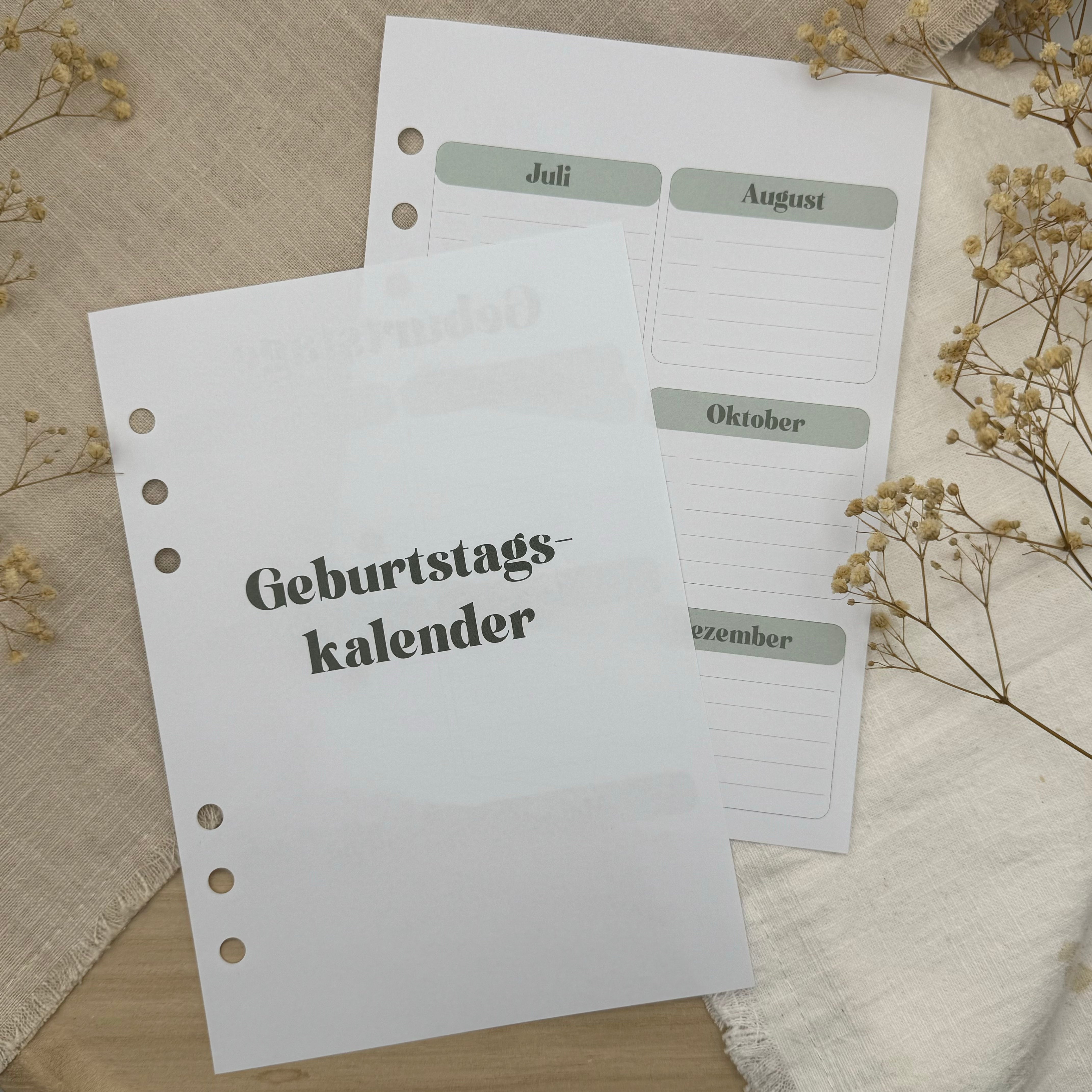 Geburtstagskalender - Zusatzeinlage