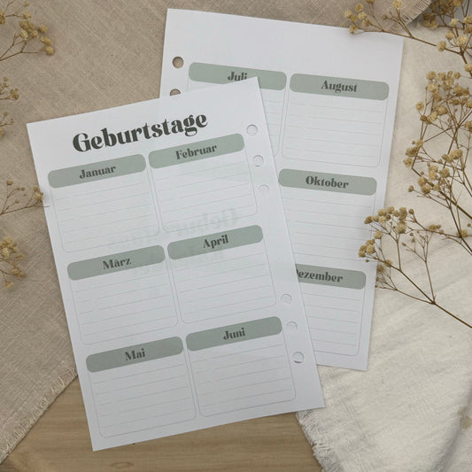 Geburtstagskalender - Zusatzeinlage