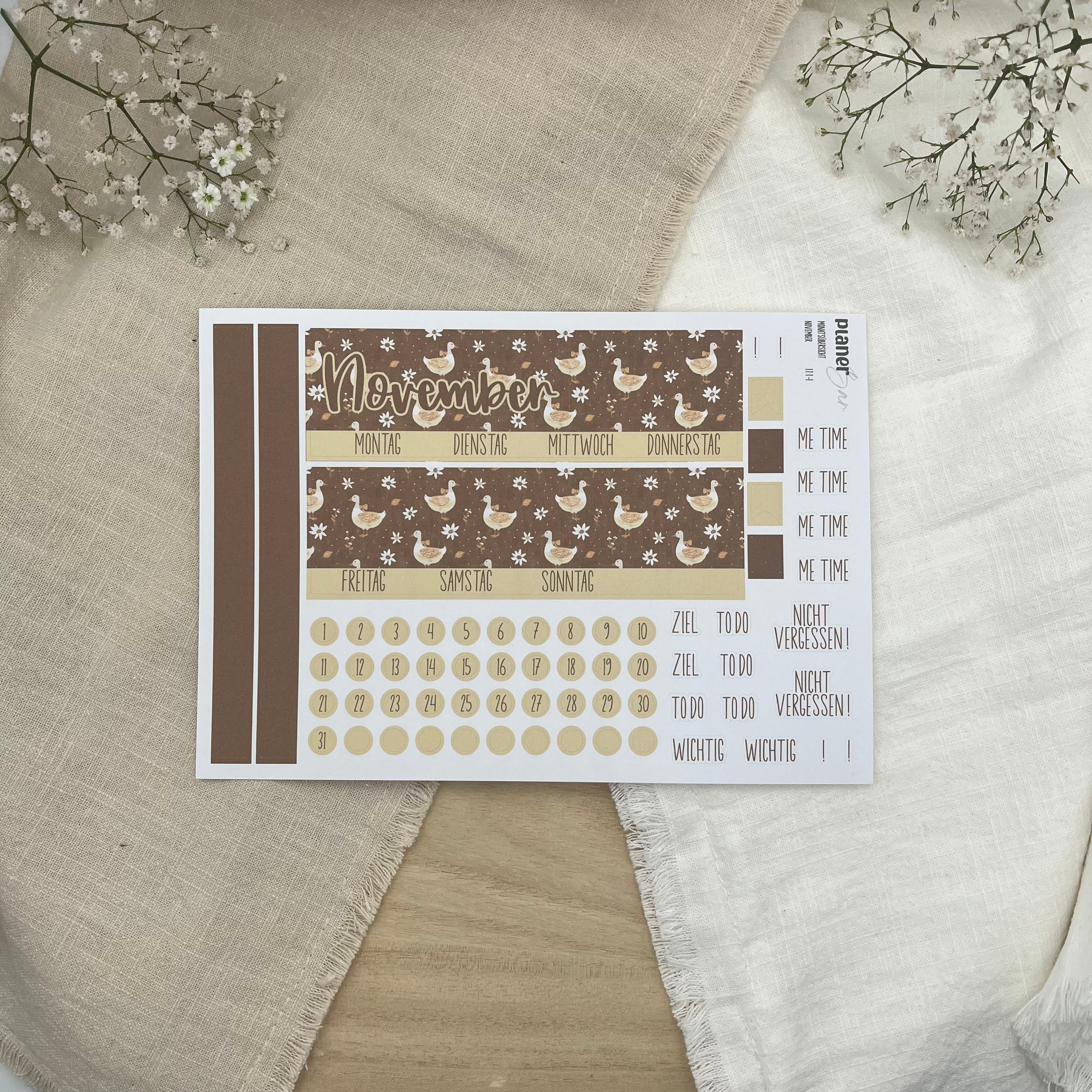 November - Golden Goose - Sticker Sheet Monatsübersicht - Set 111