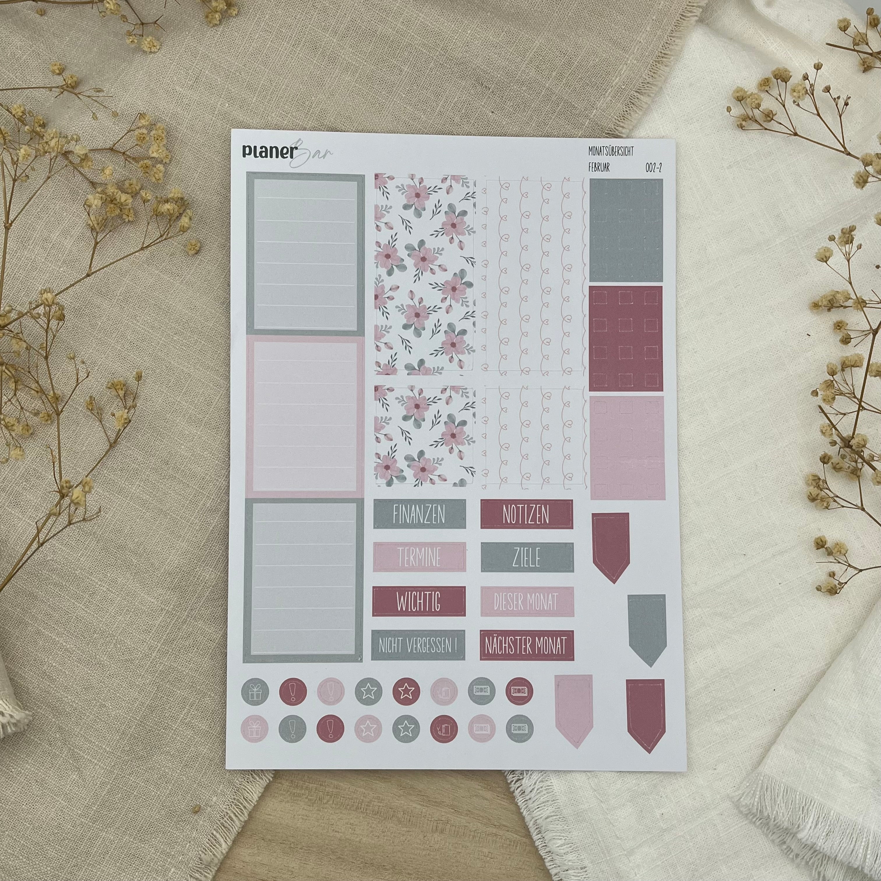 Februar - Blush of Love - Sticker Sheet Monatsübersicht - Set 002
