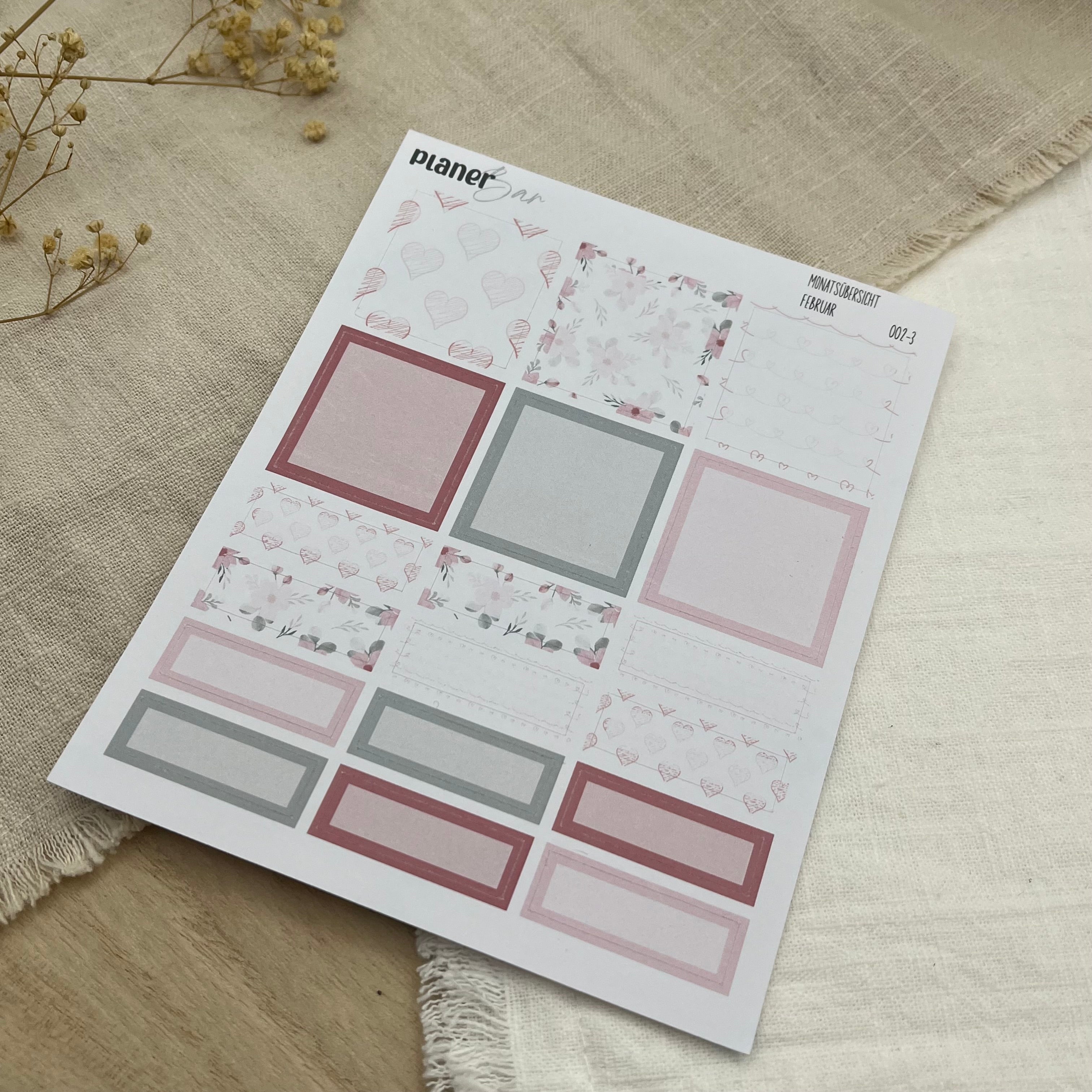 Februar - Blush of Love - Sticker Sheet Monatsübersicht - Set 002