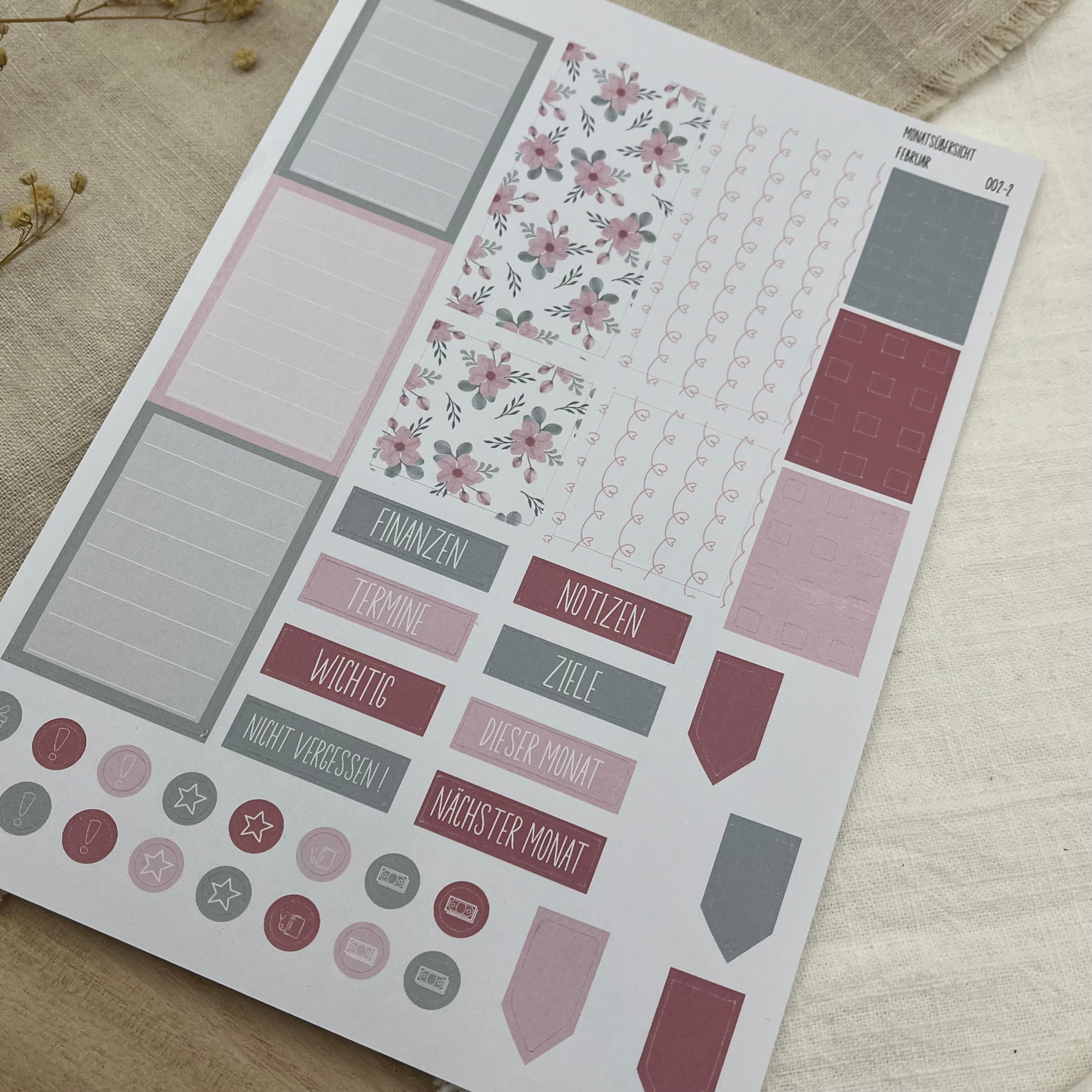 Februar - Blush of Love - Sticker Sheet Monatsübersicht - Set 002
