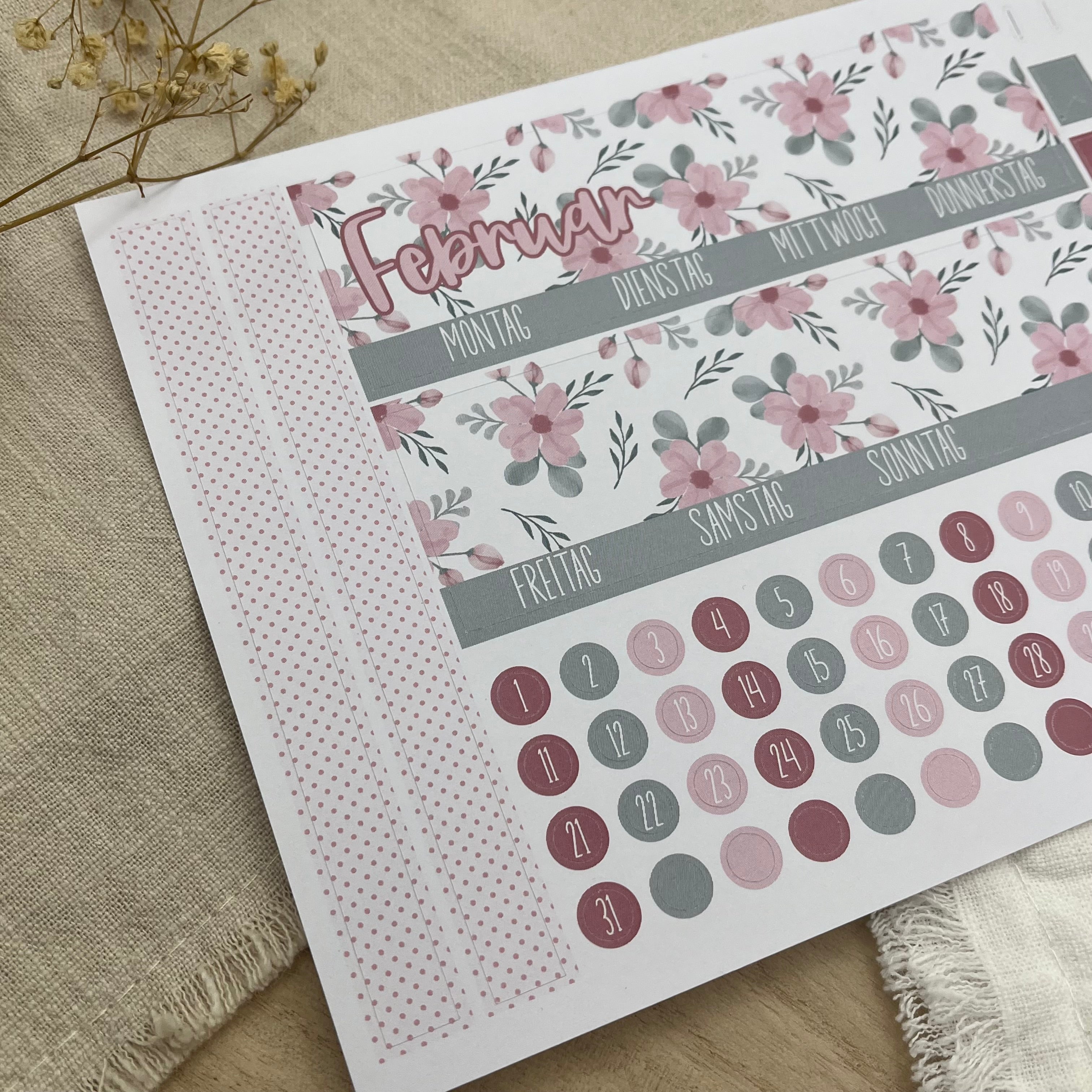 Februar - Blush of Love - Sticker Sheet Monatsübersicht - Set 002