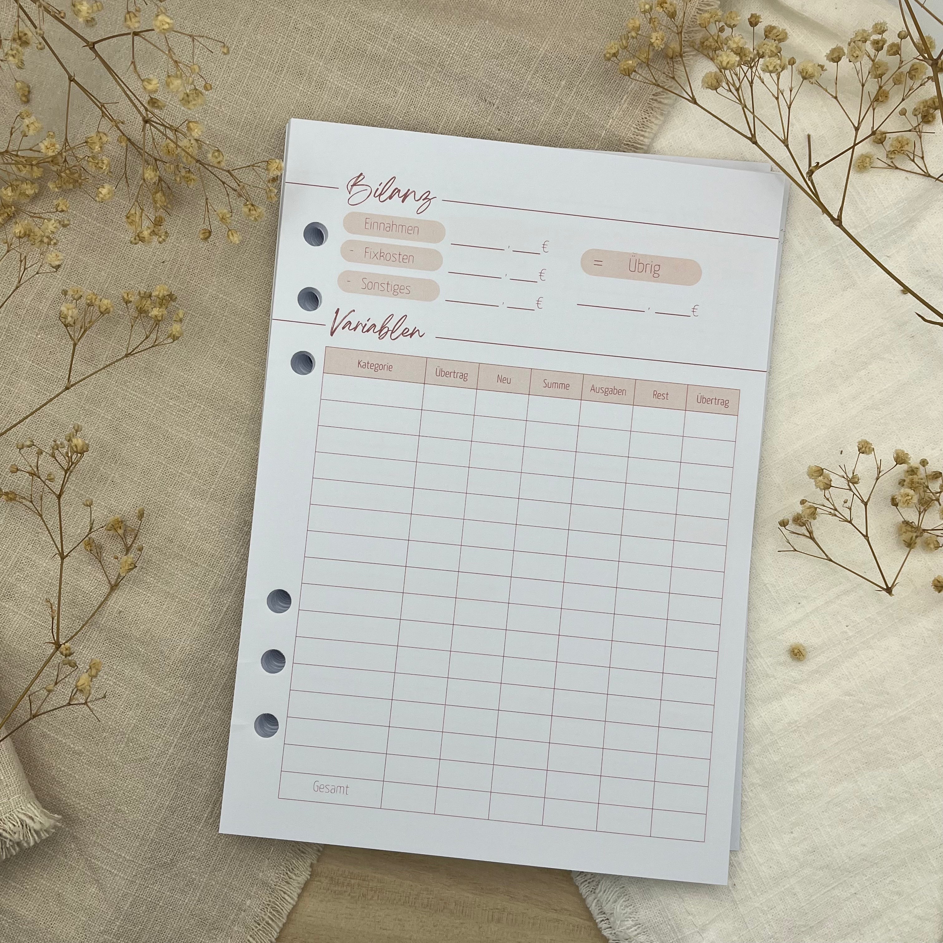 Budgetplaner Einlagen - Rosa Edition