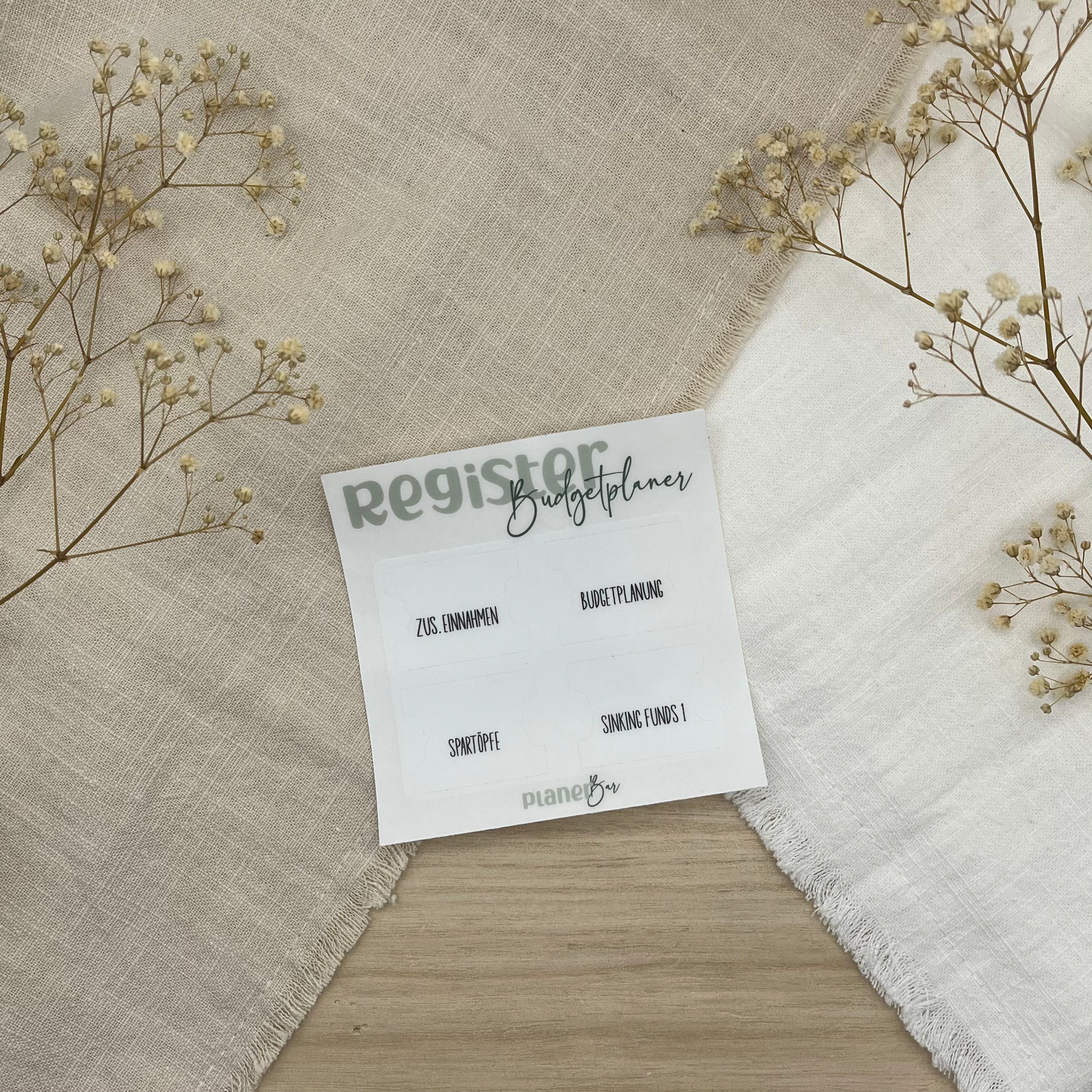 Register Tabs für den Budgetplaner