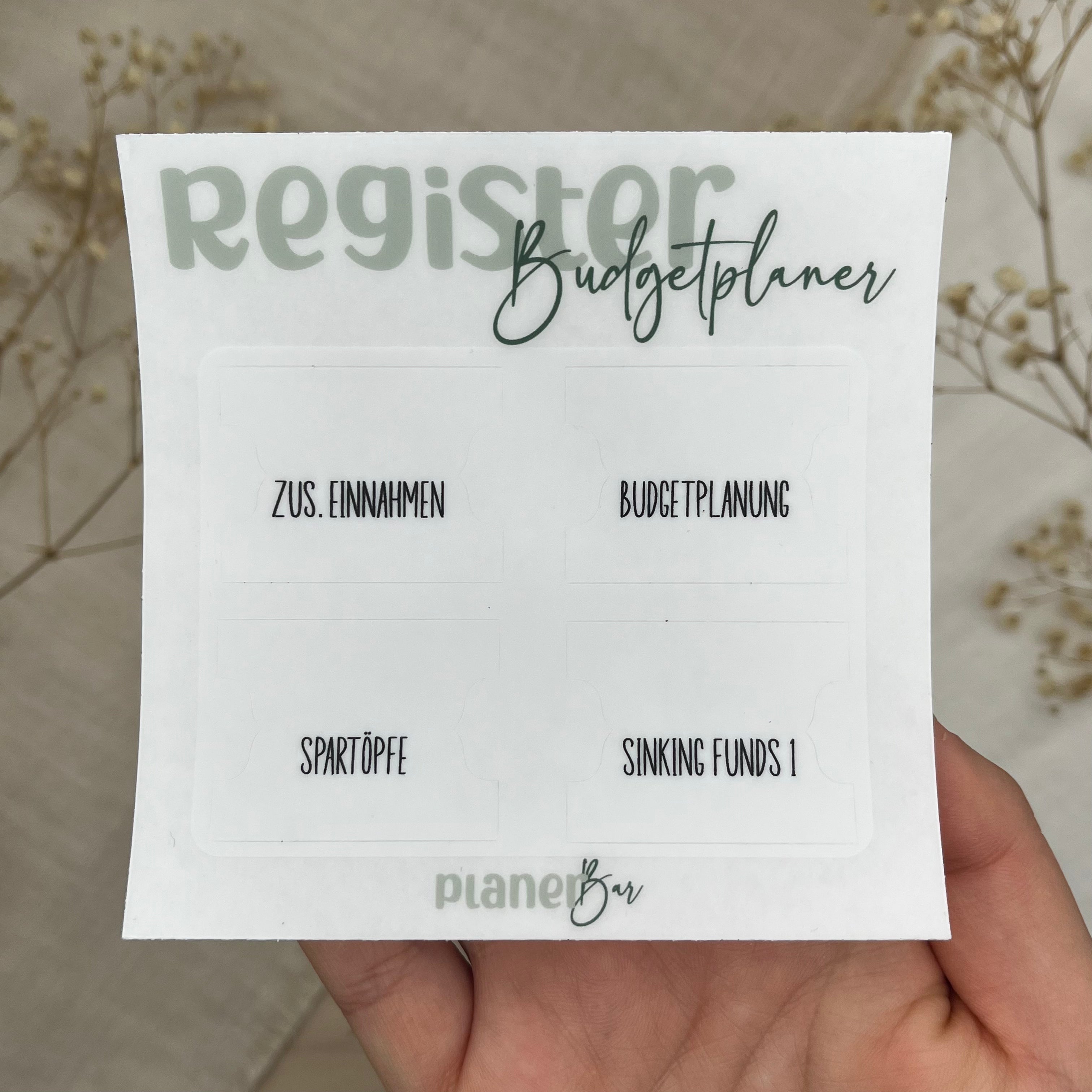 Register Tabs für den Budgetplaner