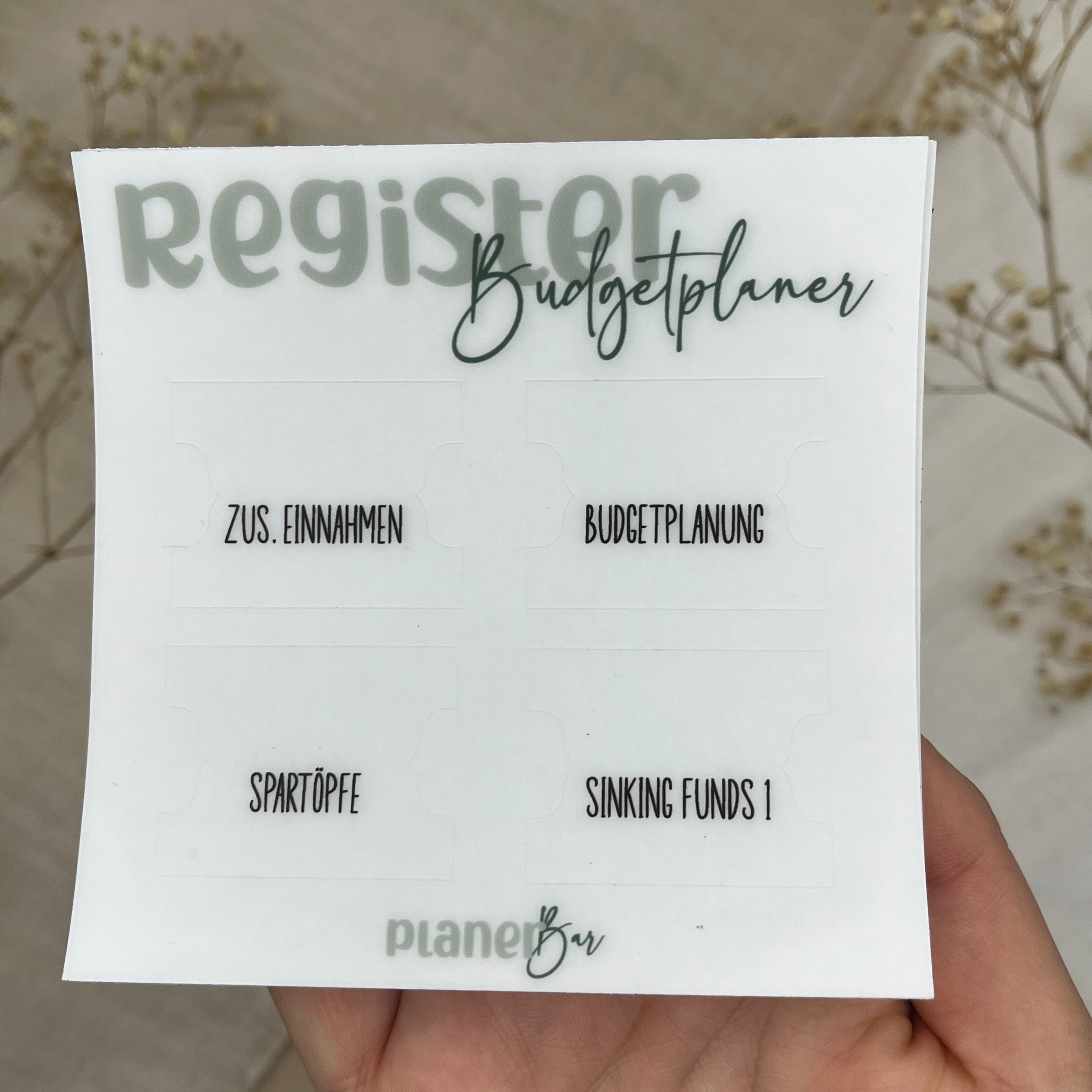 Register Tabs für den Budgetplaner