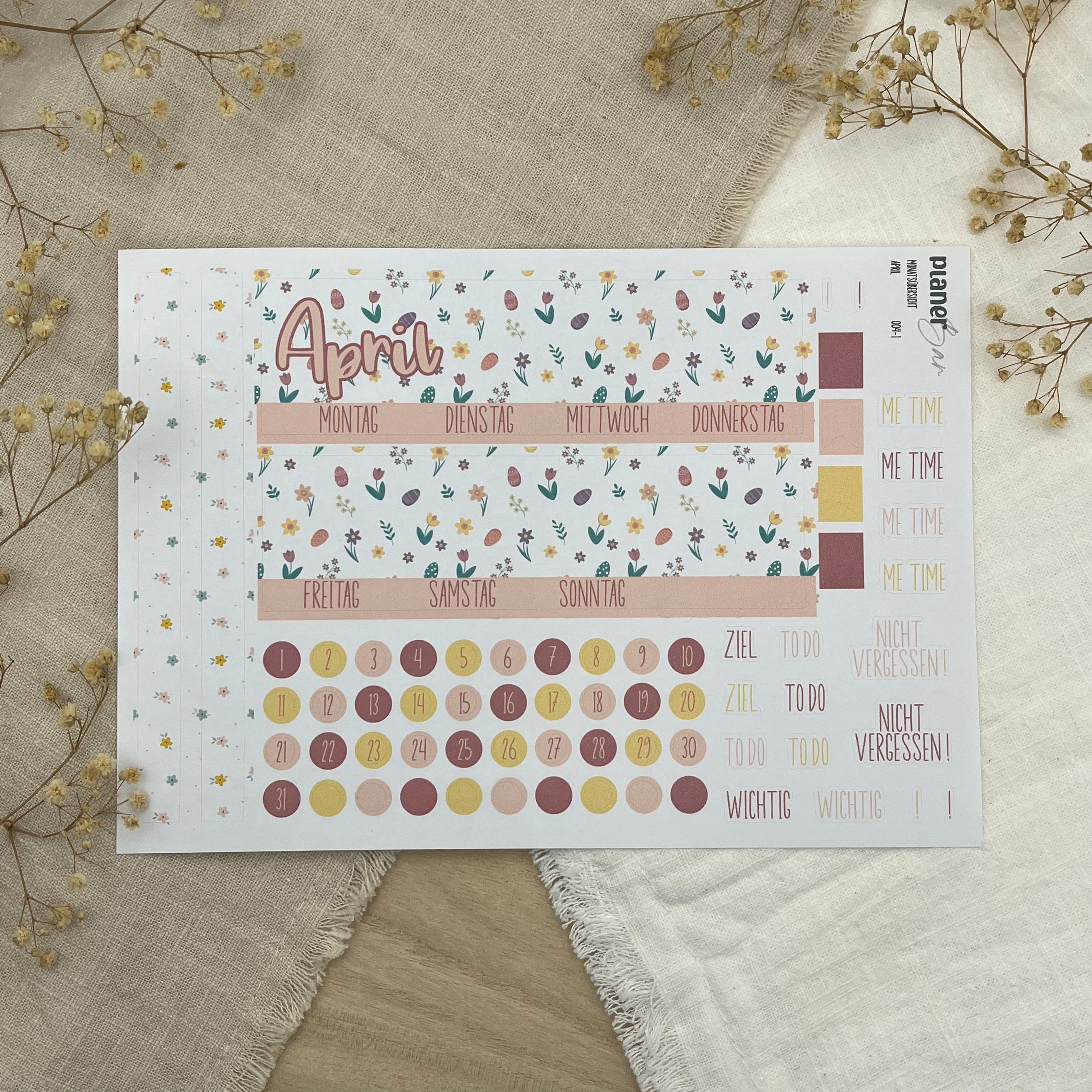 April - Easter Morning - Sticker Sheet Monatsübersicht - Set 004