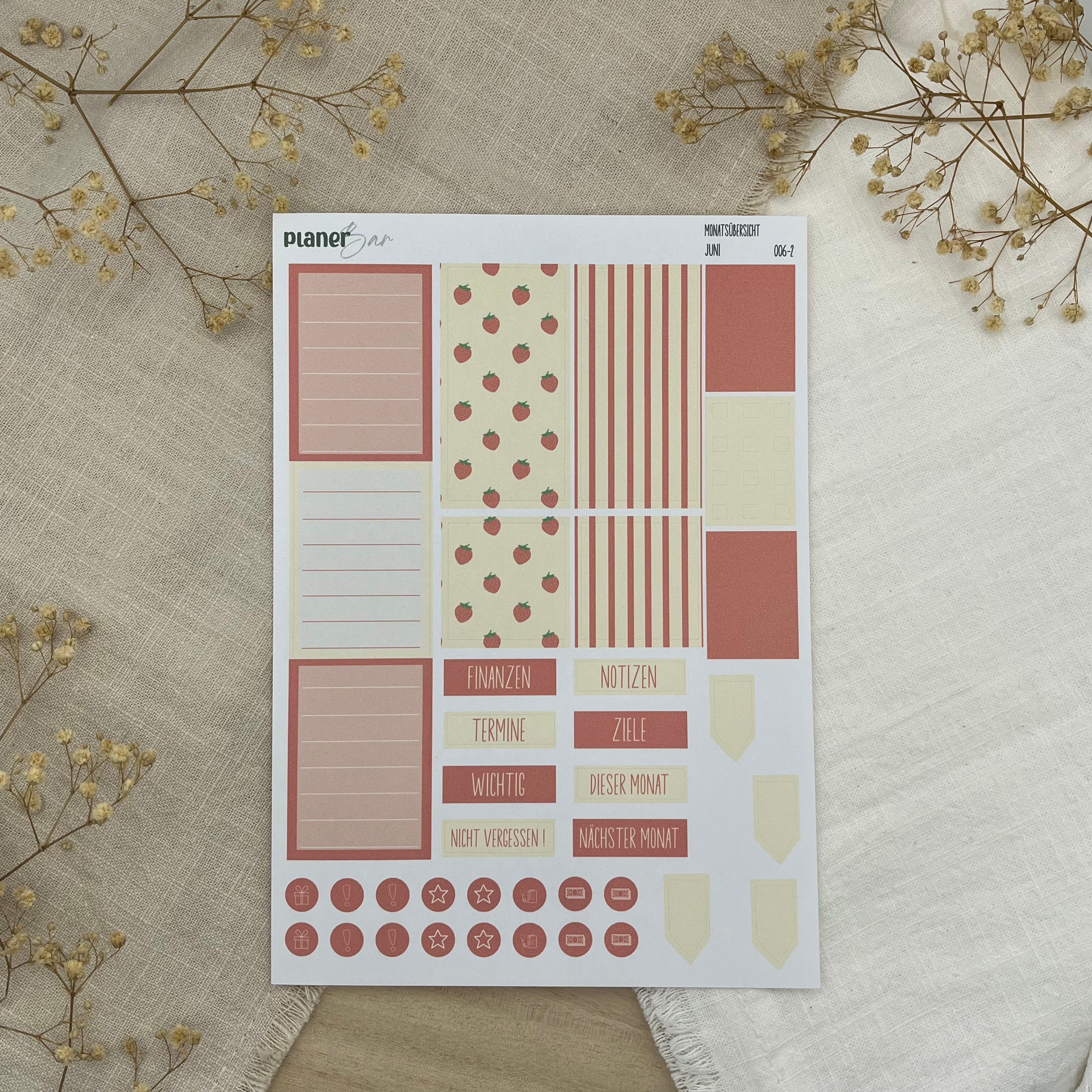 Juni - Sweet June - Sticker Sheet Monatsübersicht - Set 006