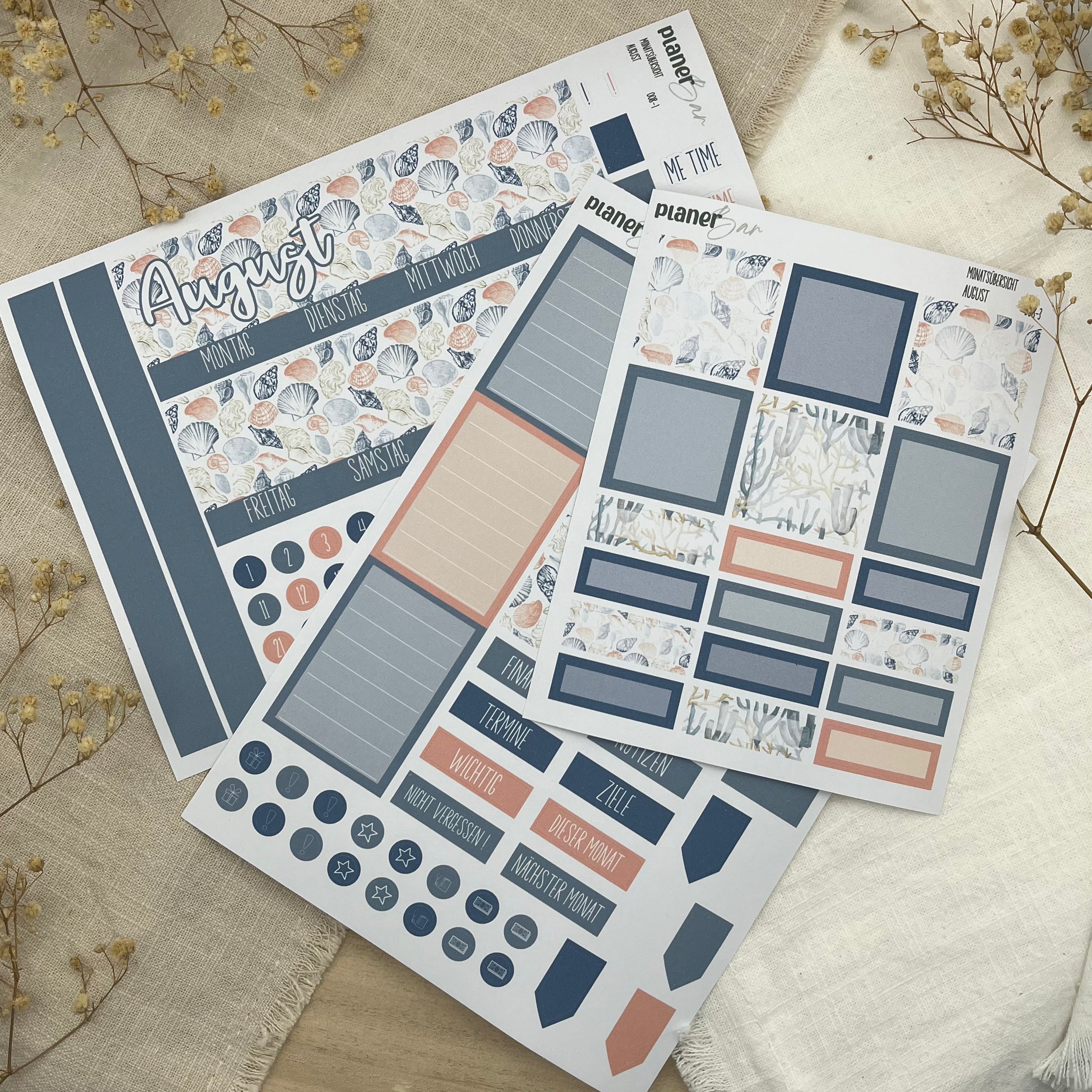 August - Ocean Breeze - Sticker Sheet Monatsübersicht - Set 008