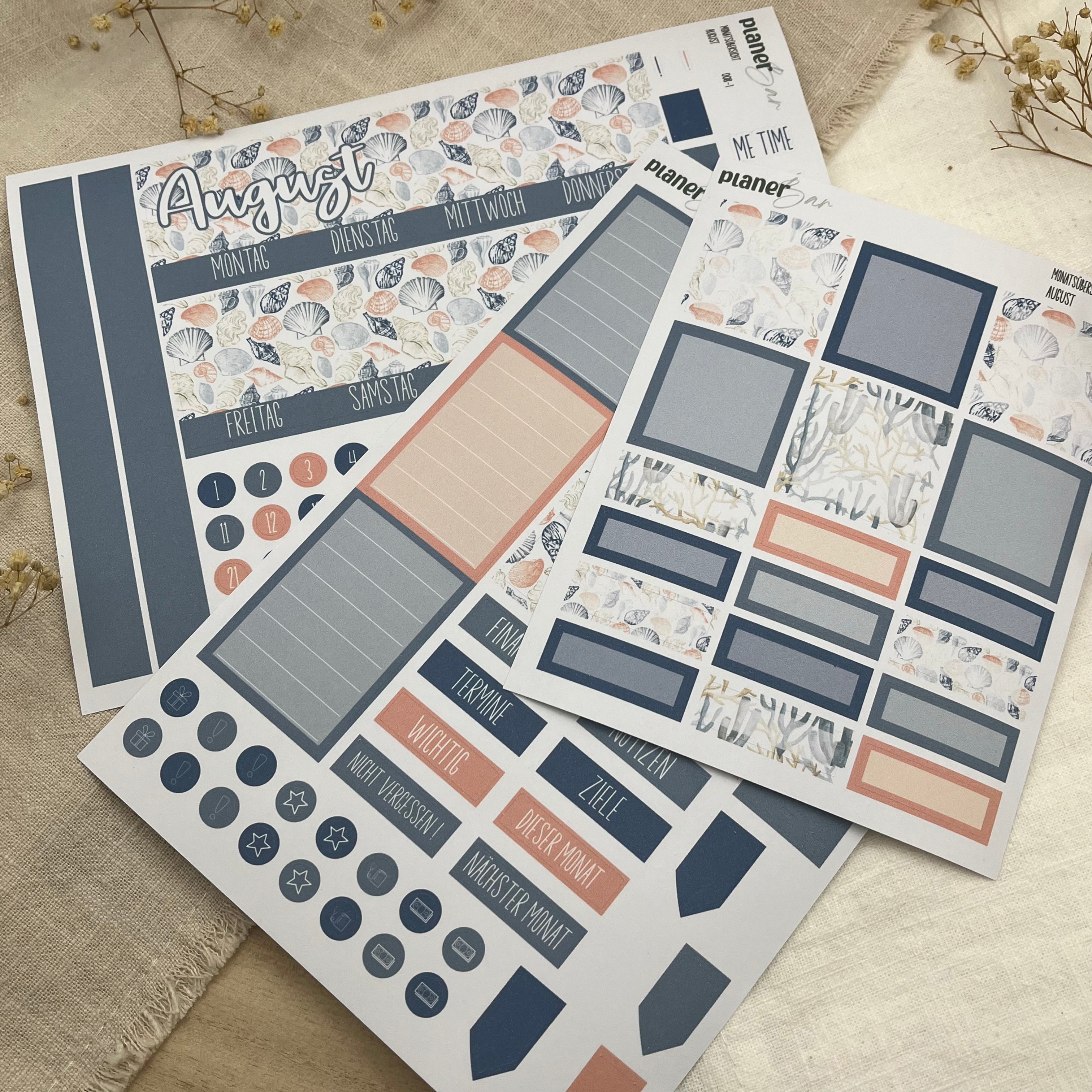 August - Ocean Breeze - Sticker Sheet Monatsübersicht - Set 008