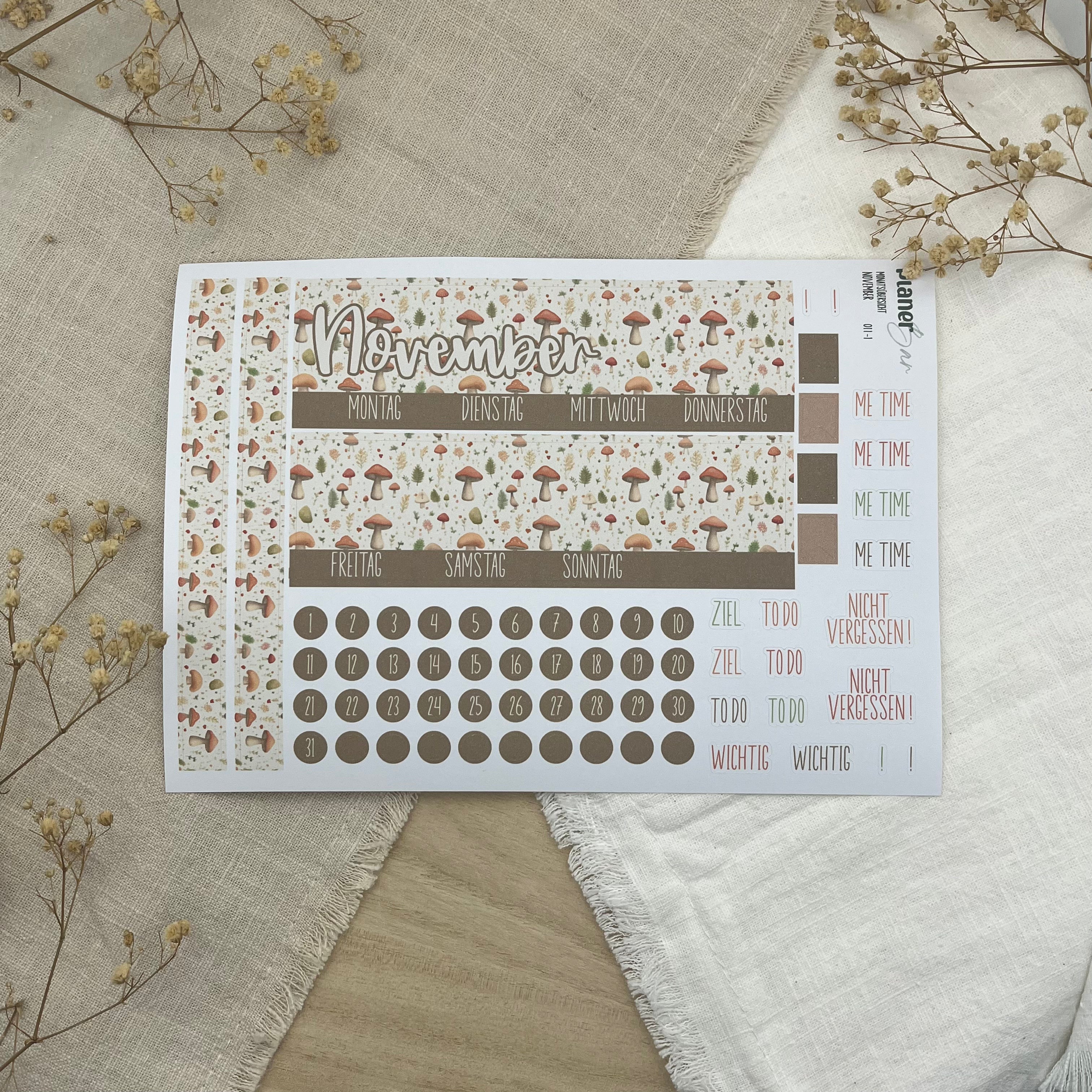 November - Little November Things - Sticker Sheet Monatsübersicht - Set 011