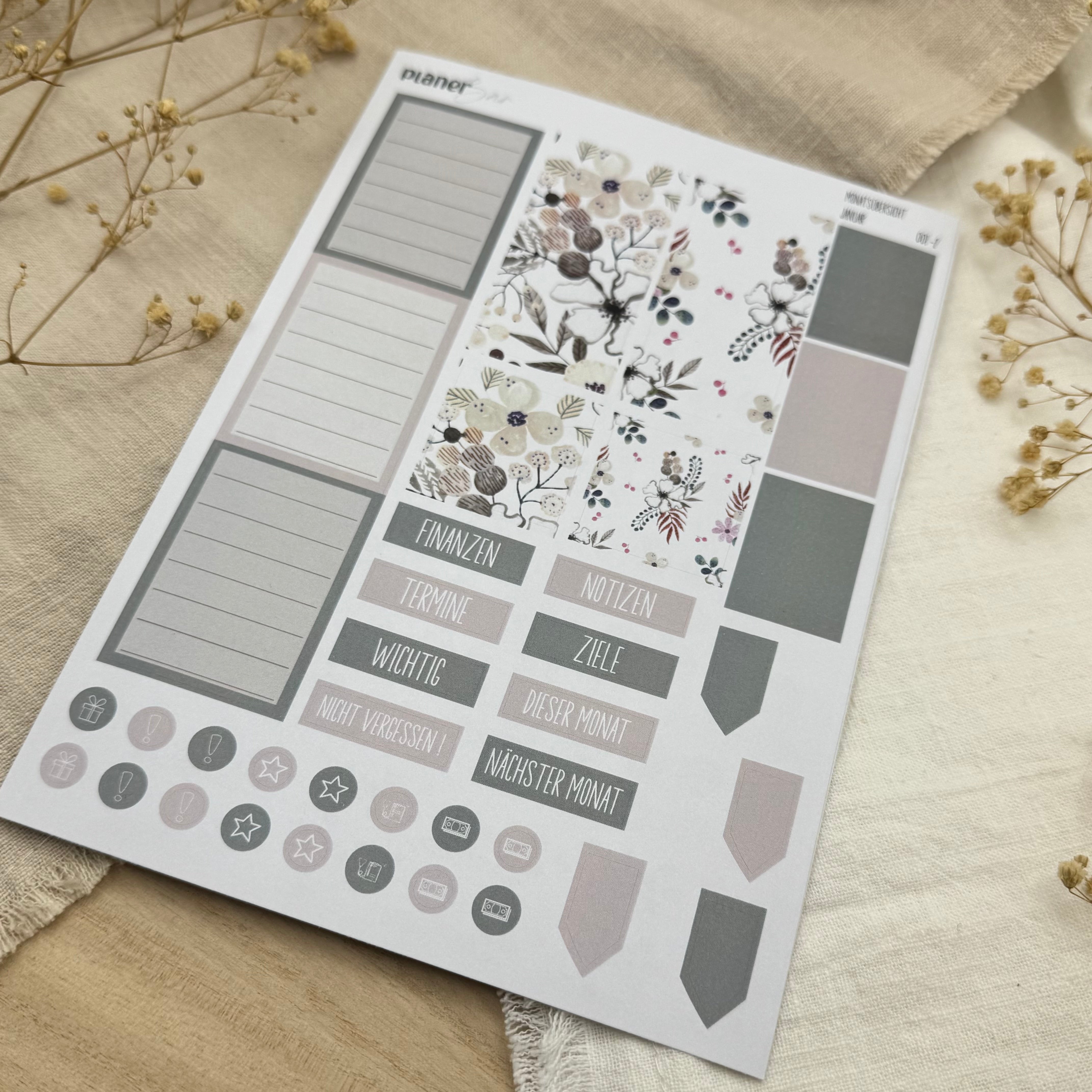 Januar - Winter Bloom - Sticker Sheet Monatsübersicht - Set 001