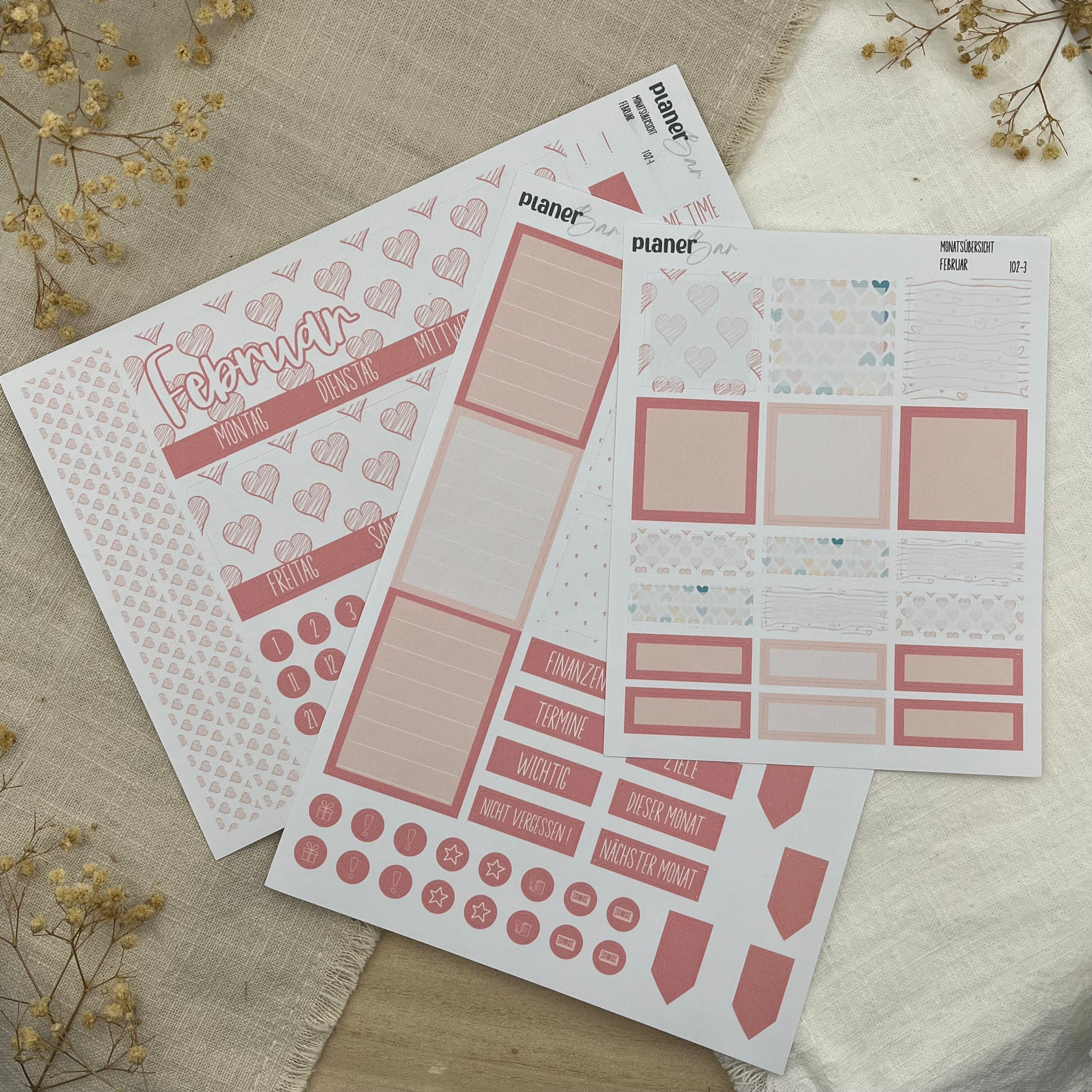 Februar - Love - Sticker Sheet Monatsübersicht - Set 102