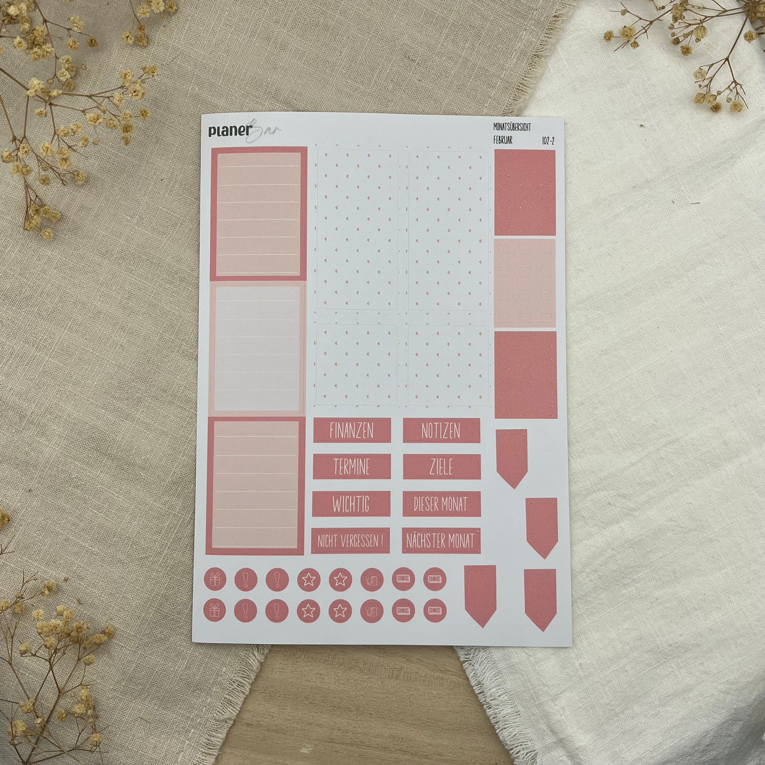 Februar - Love - Sticker Sheet Monatsübersicht - Set 102
