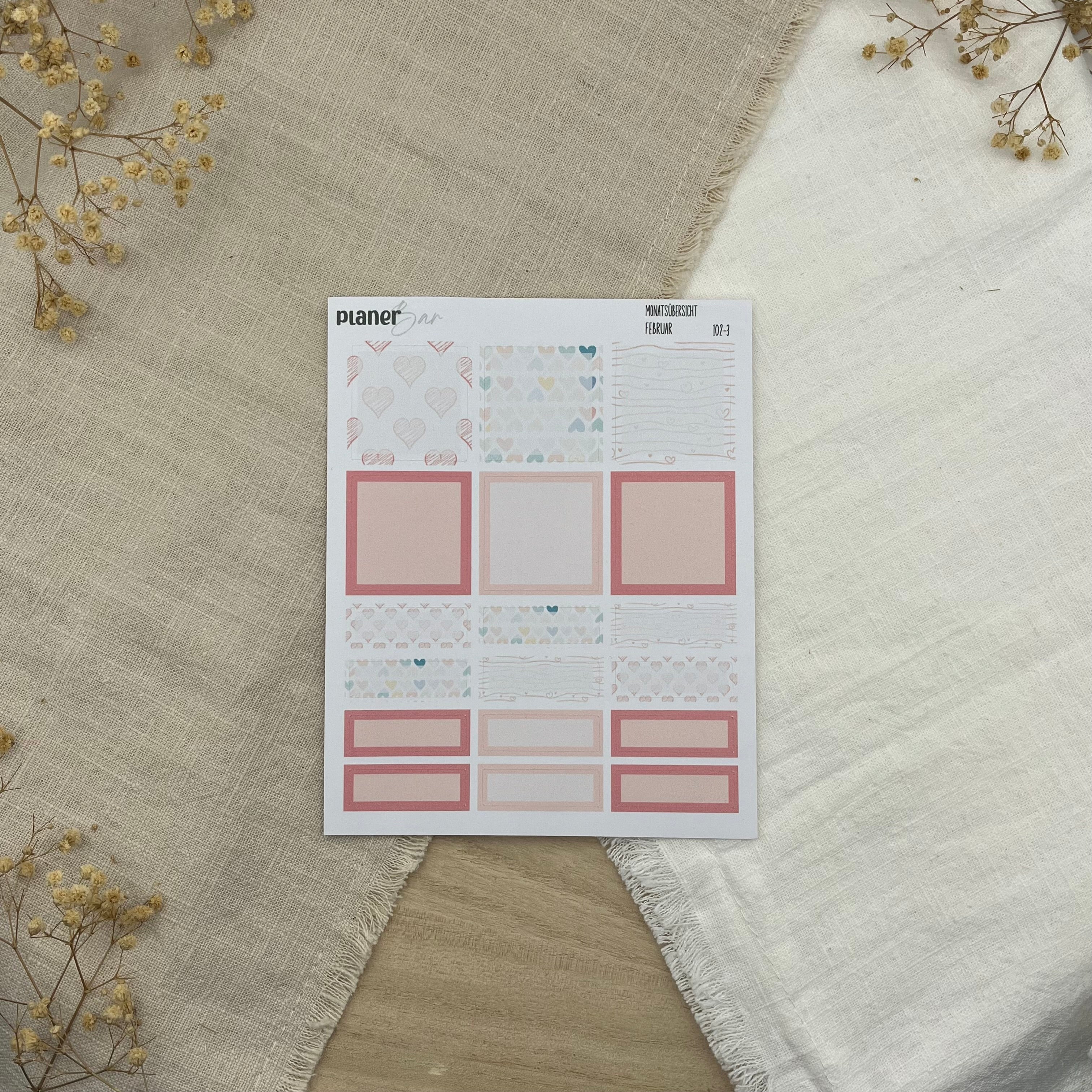 Februar - Love - Sticker Sheet Monatsübersicht - Set 102