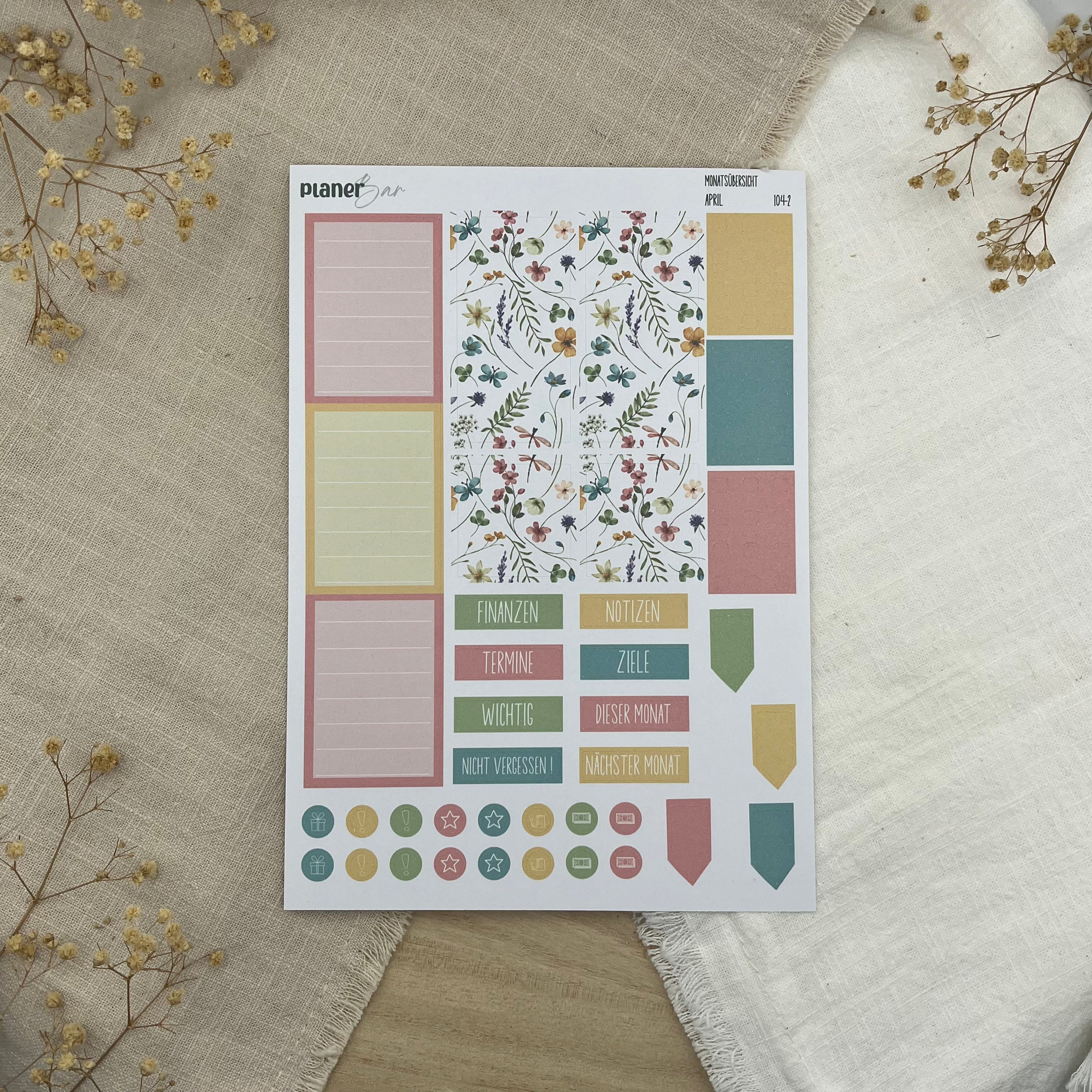 April - Wildflower Garden Sticker Sheet Monatsübersicht - Set 104