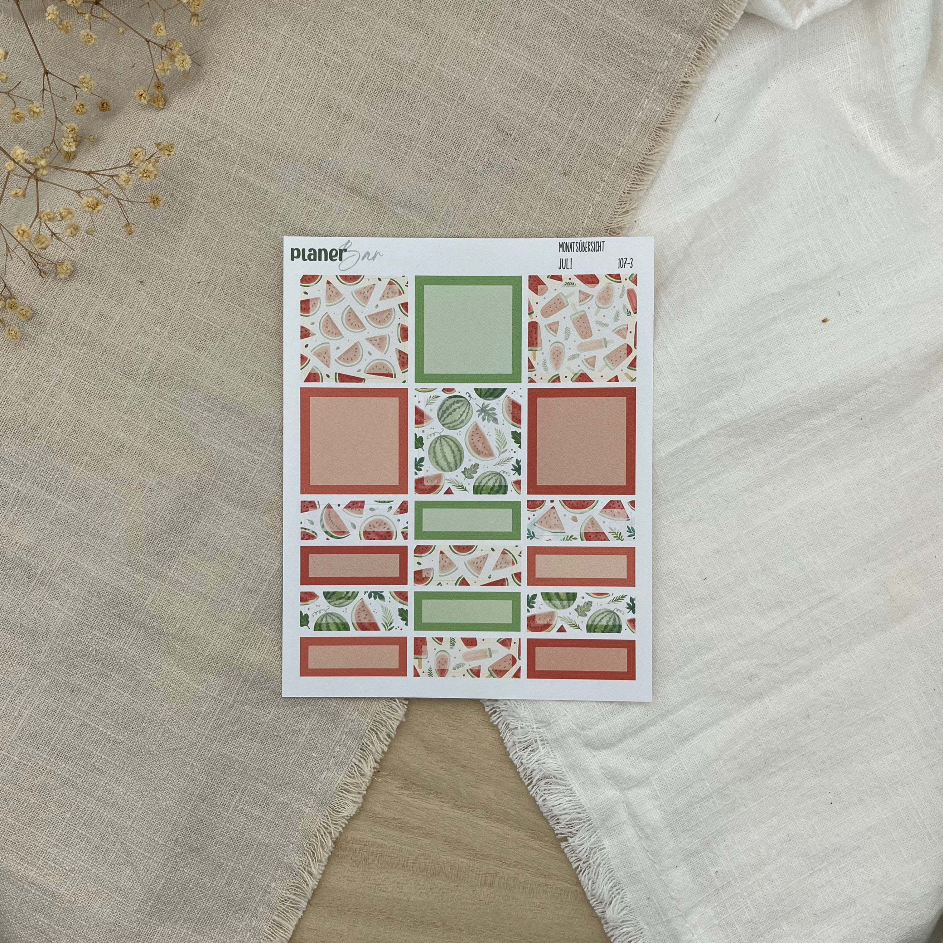 Juli - Sweet Melon - Sticker Sheet Monatsübersicht - Set 107