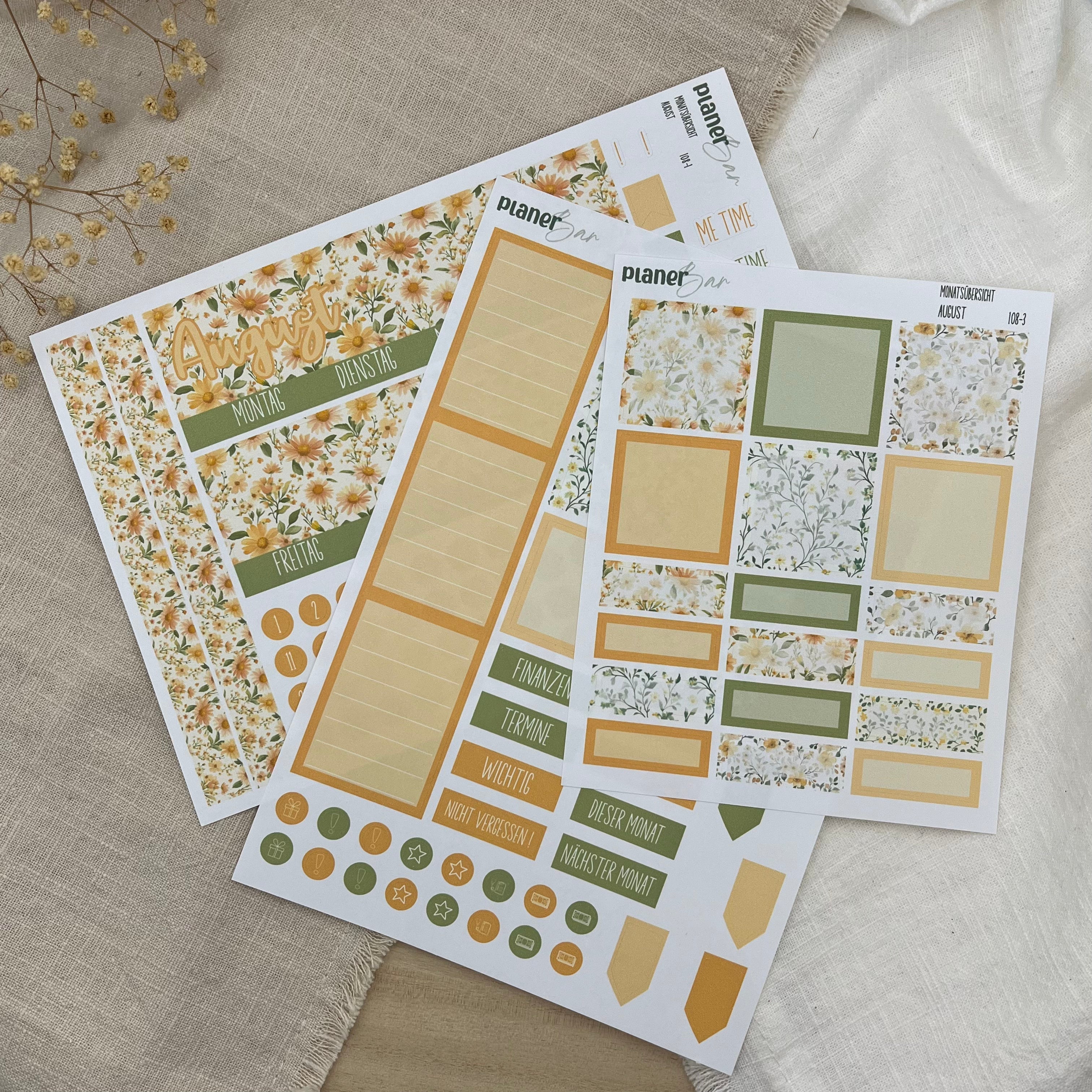 August - Bloom & Sunshine - Sticker Sheet Monatsübersicht - Set 108