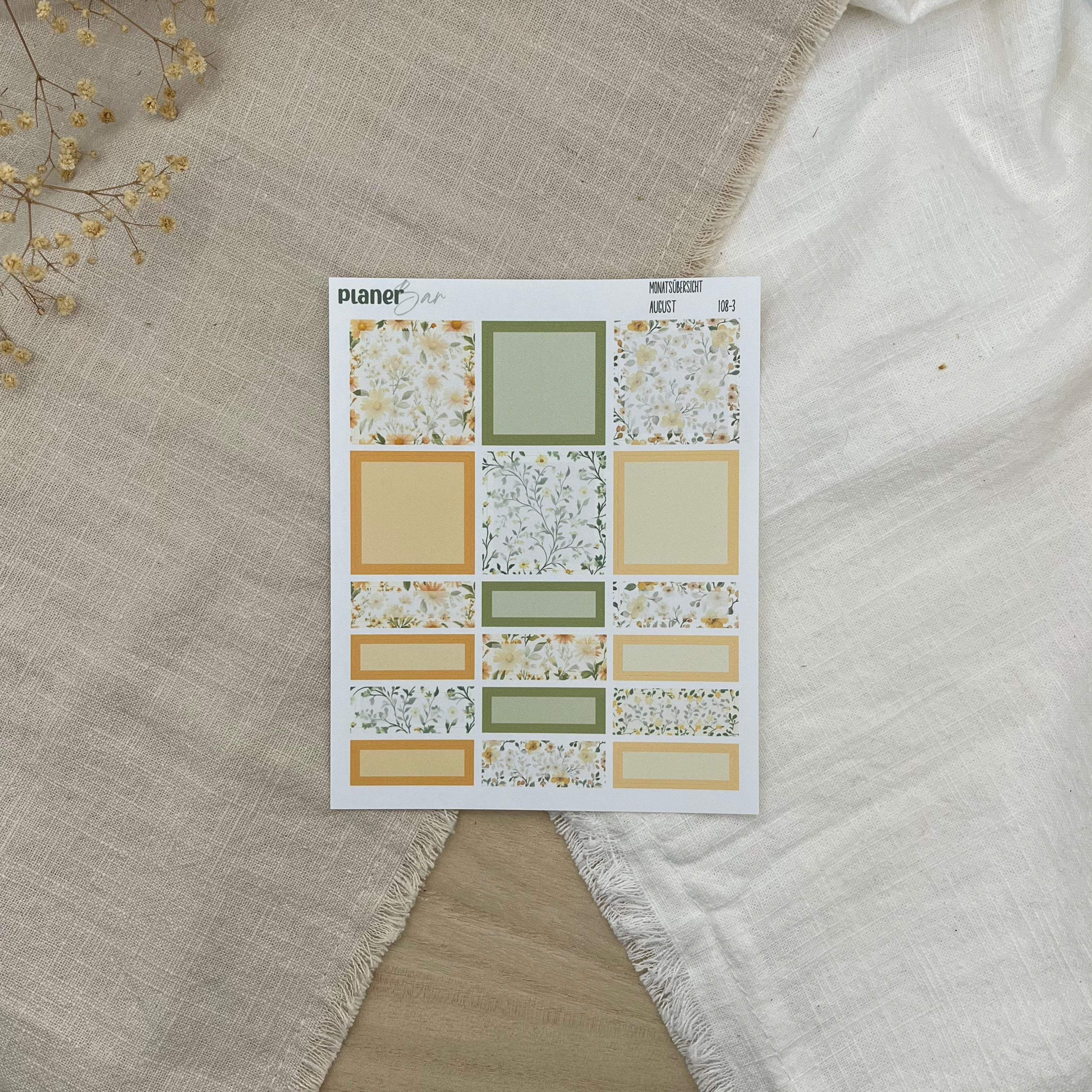 August - Bloom & Sunshine - Sticker Sheet Monatsübersicht - Set 108