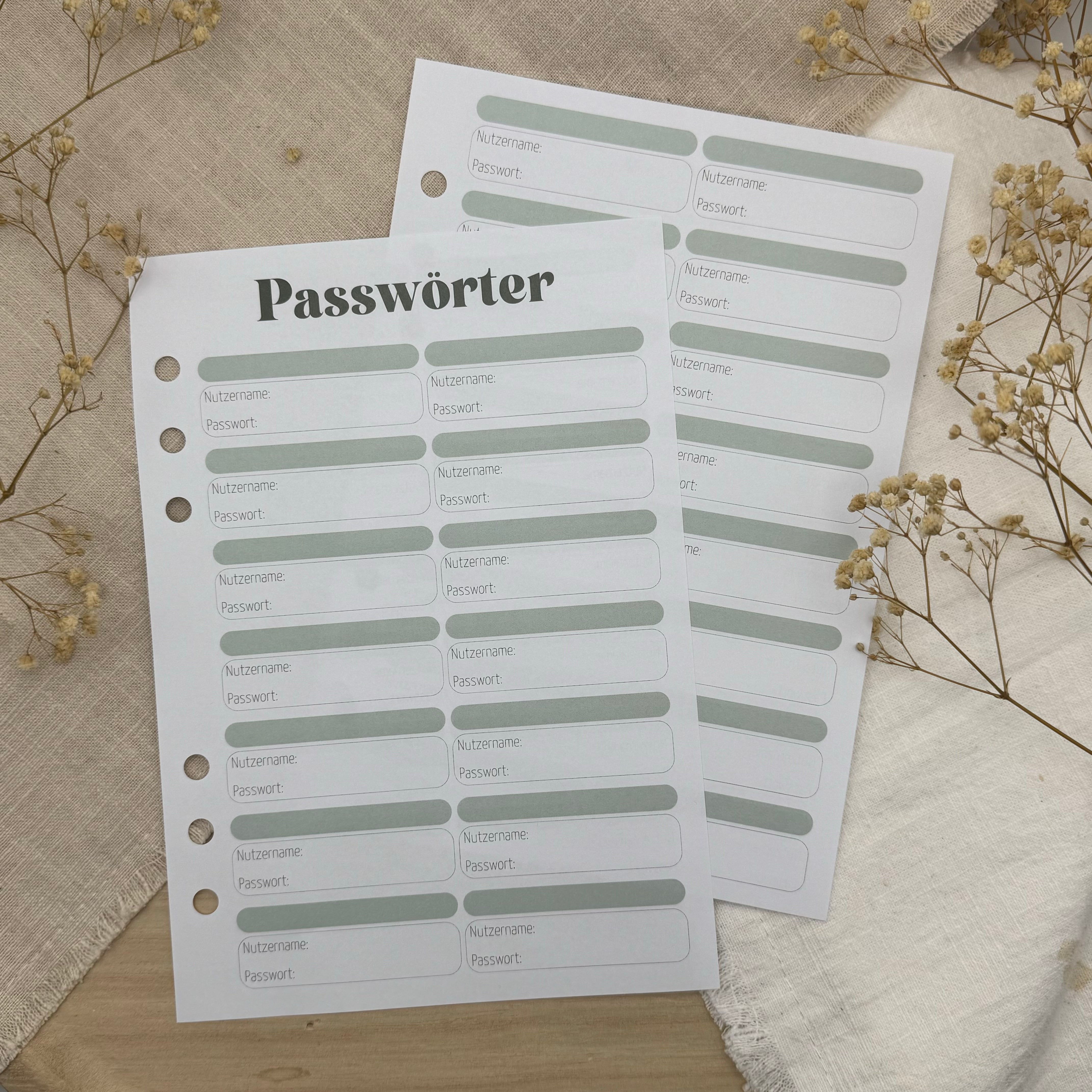 Passwortliste - Zusatzeinlage