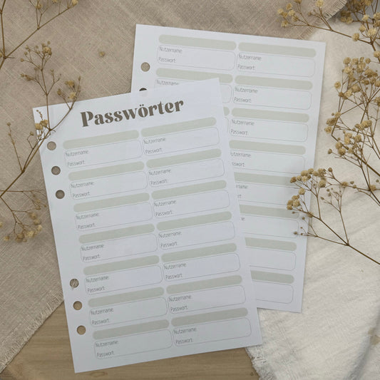 Passwortliste - Zusatzeinlage