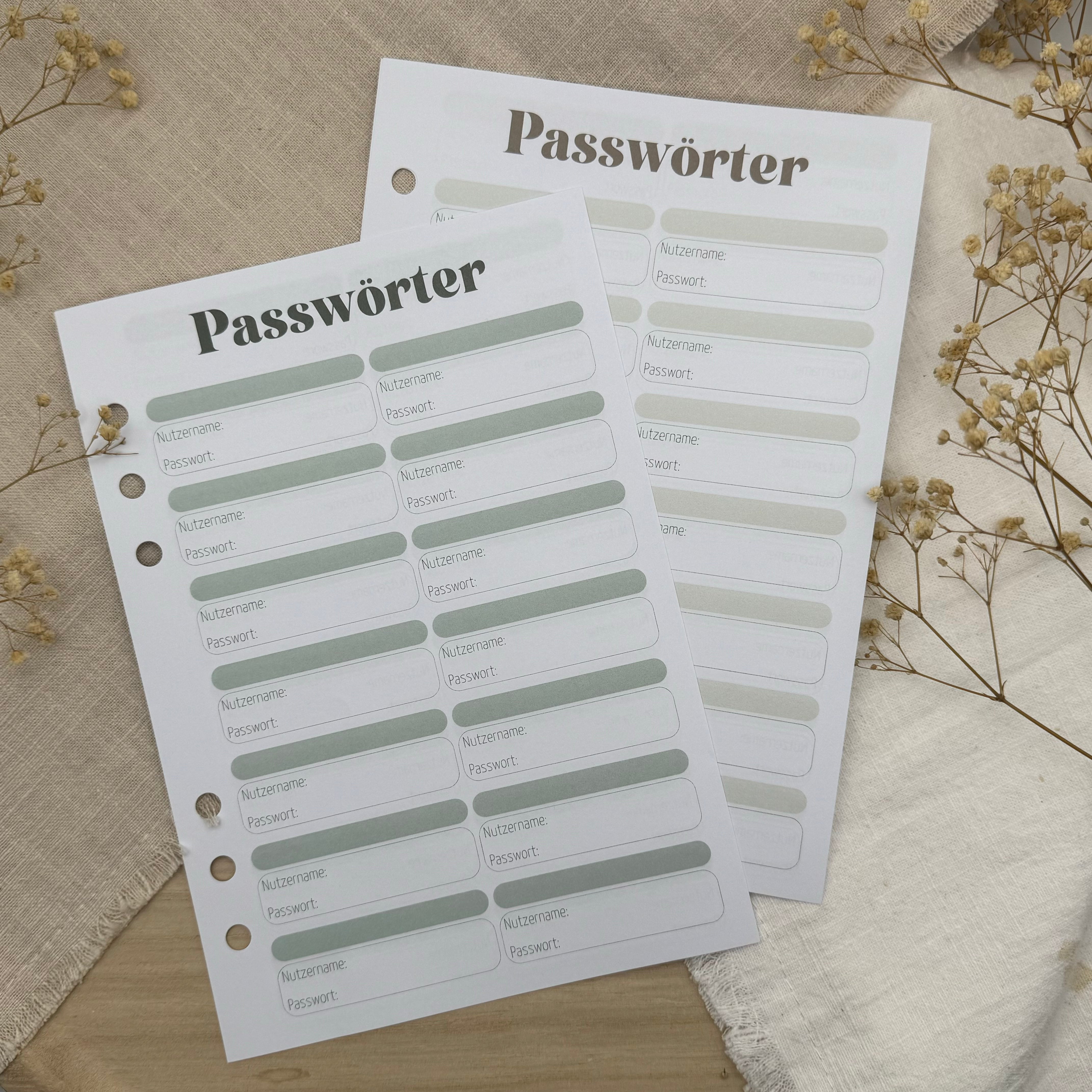 Passwortliste - Zusatzeinlage