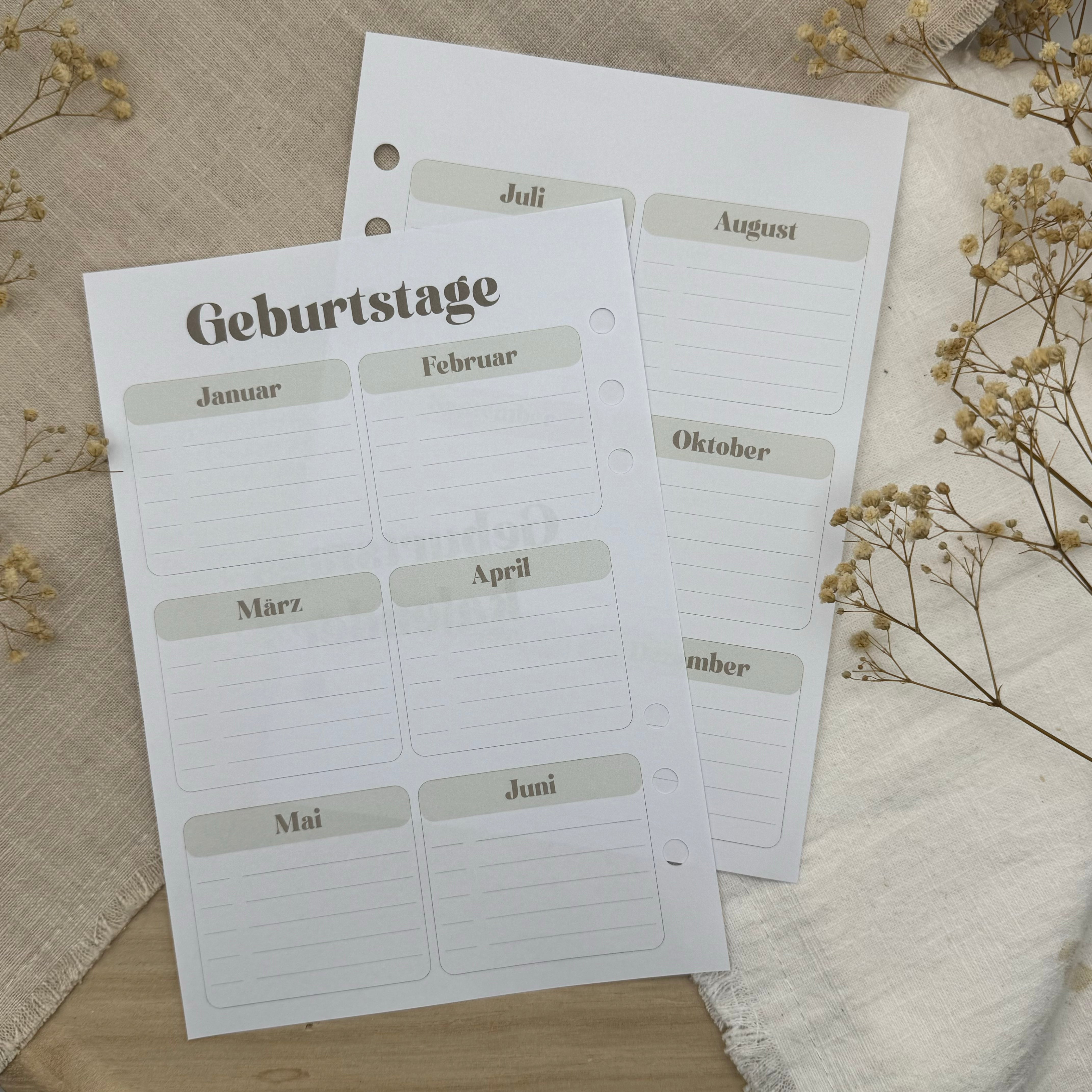 Geburtstagskalender - Zusatzeinlage