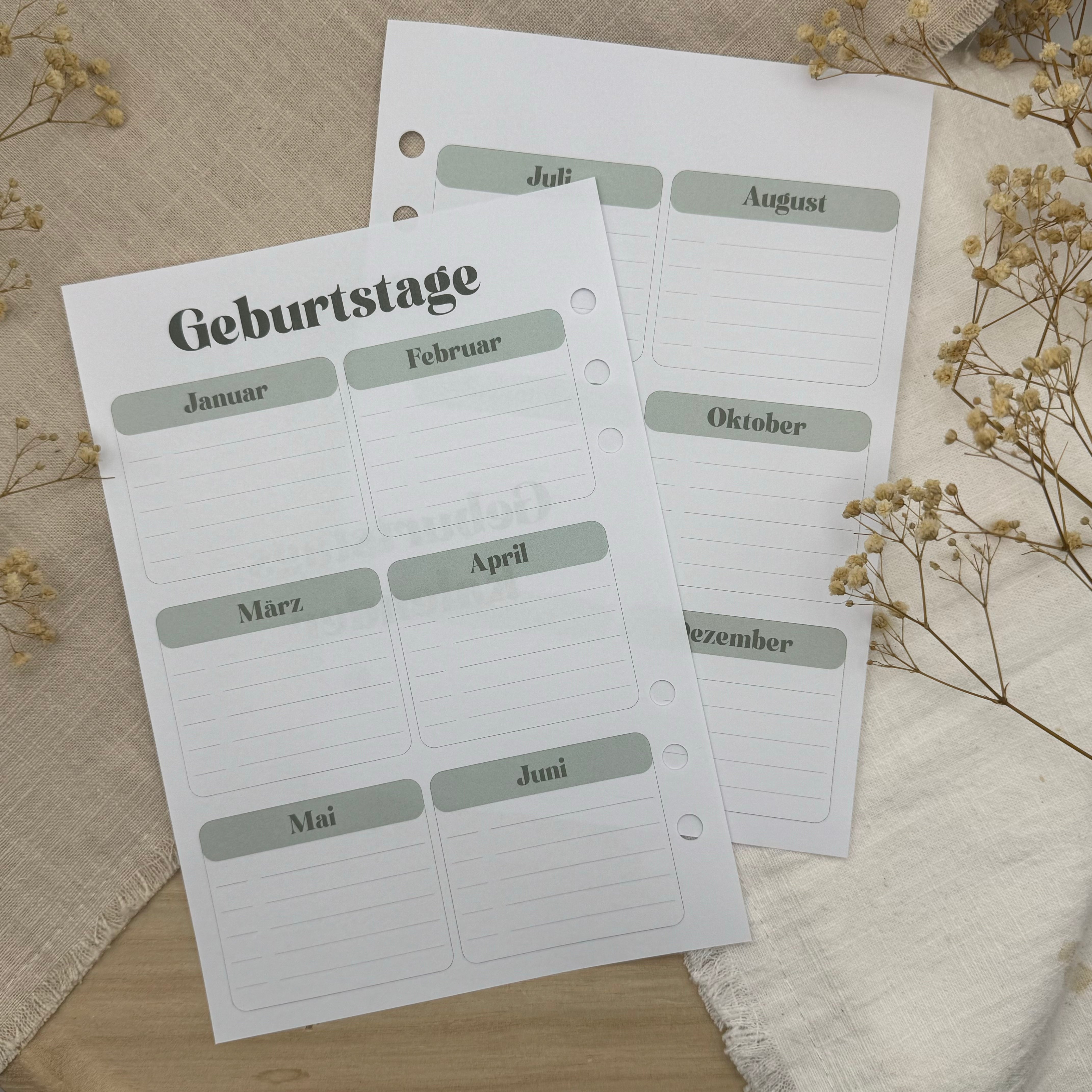 Geburtstagskalender - Zusatzeinlage