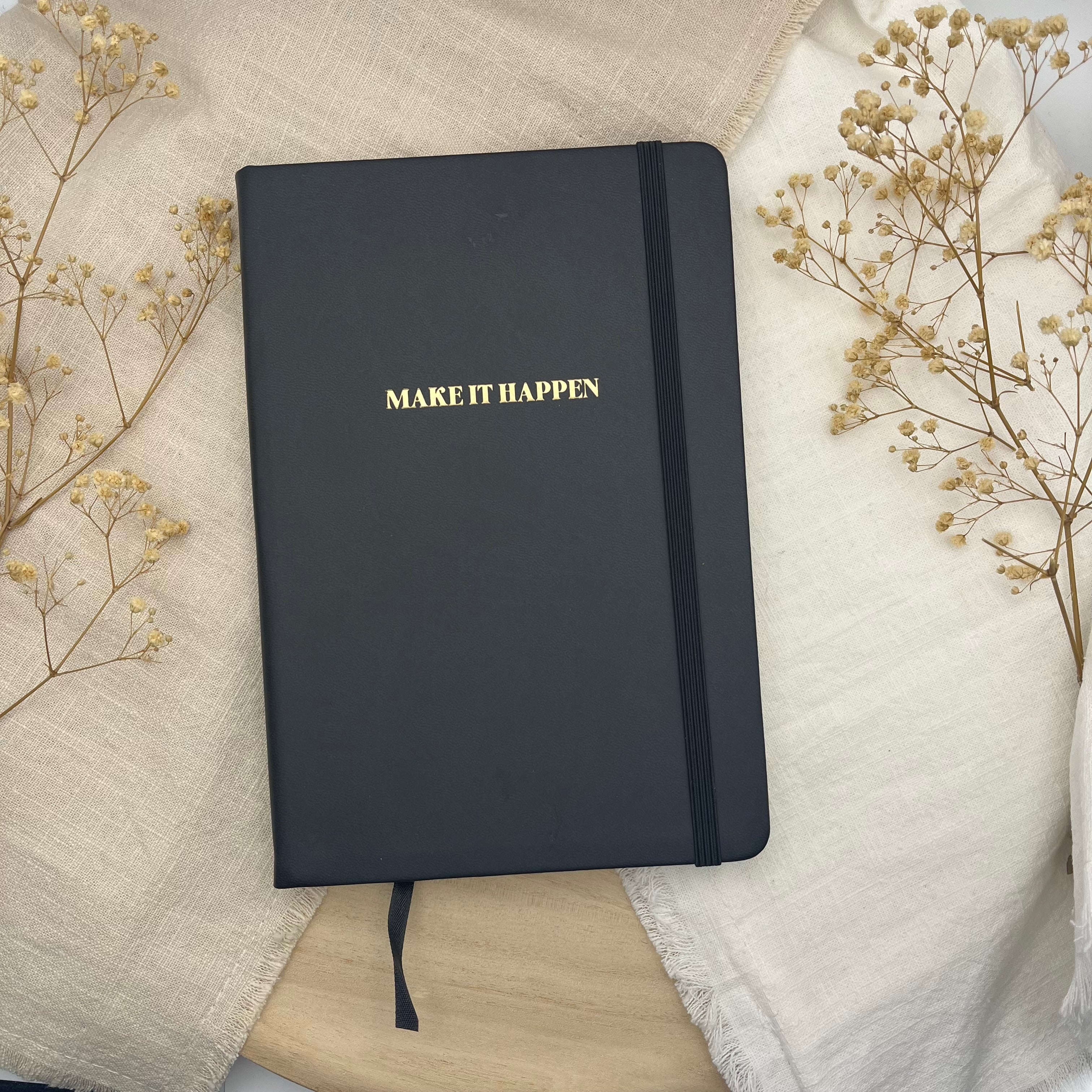 Notizbuch mit Goldprägung - "Make it happen"