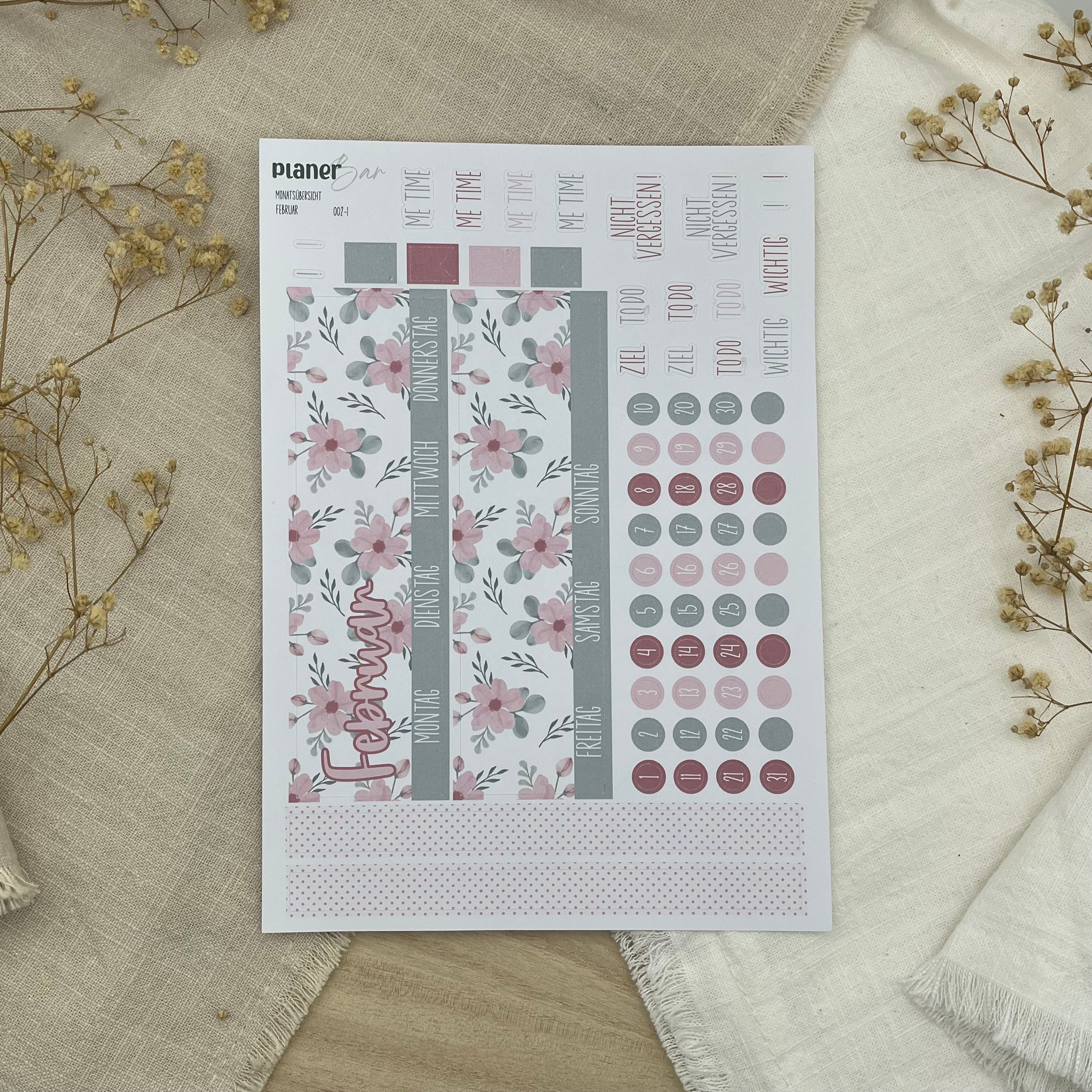 Februar - Blush of Love - Sticker Sheet Monatsübersicht - Set 002
