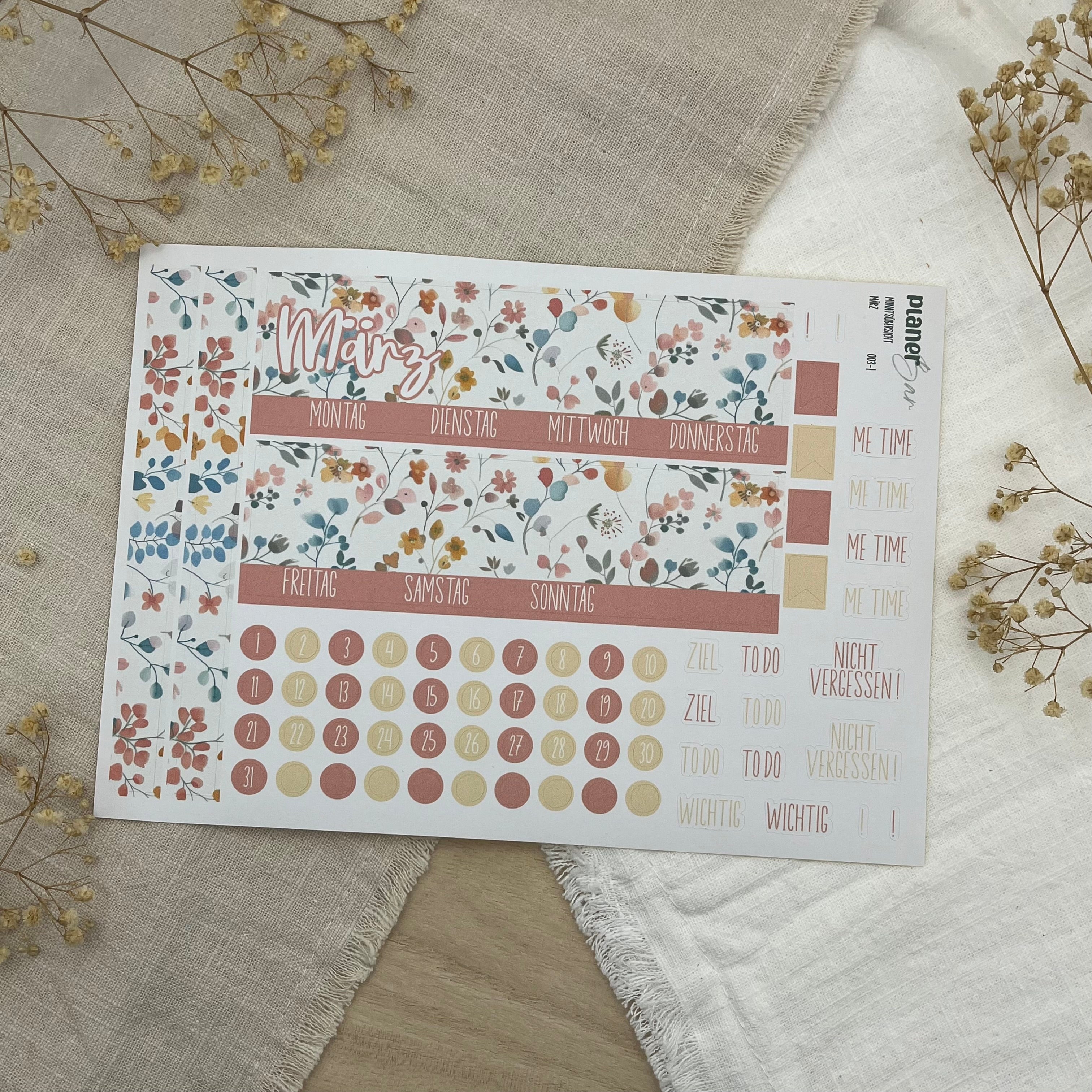 März - Spring Bliss - Sticker Sheet Monatsübersicht - Set 003