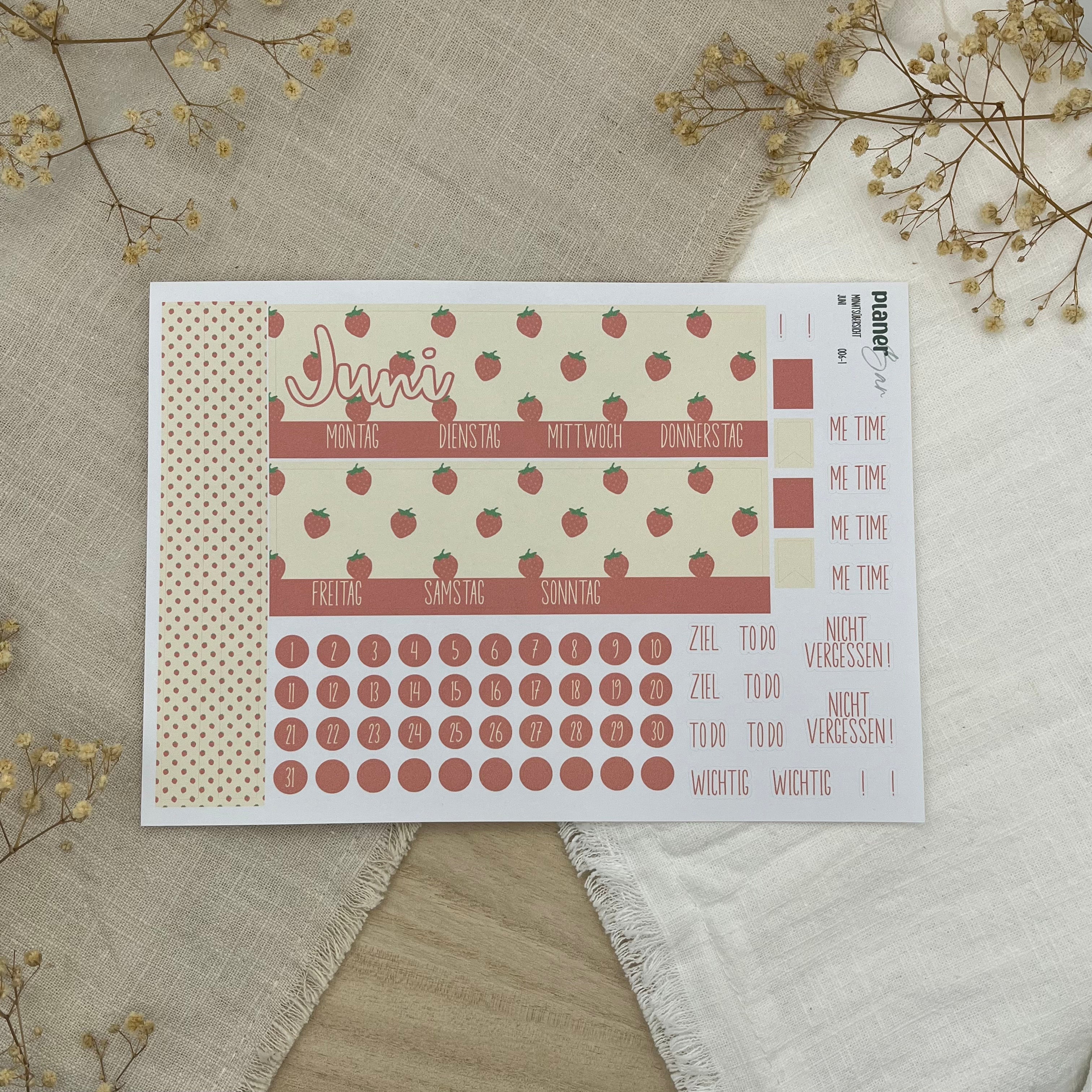 Juni - Sweet June - Sticker Sheet Monatsübersicht - Set 006