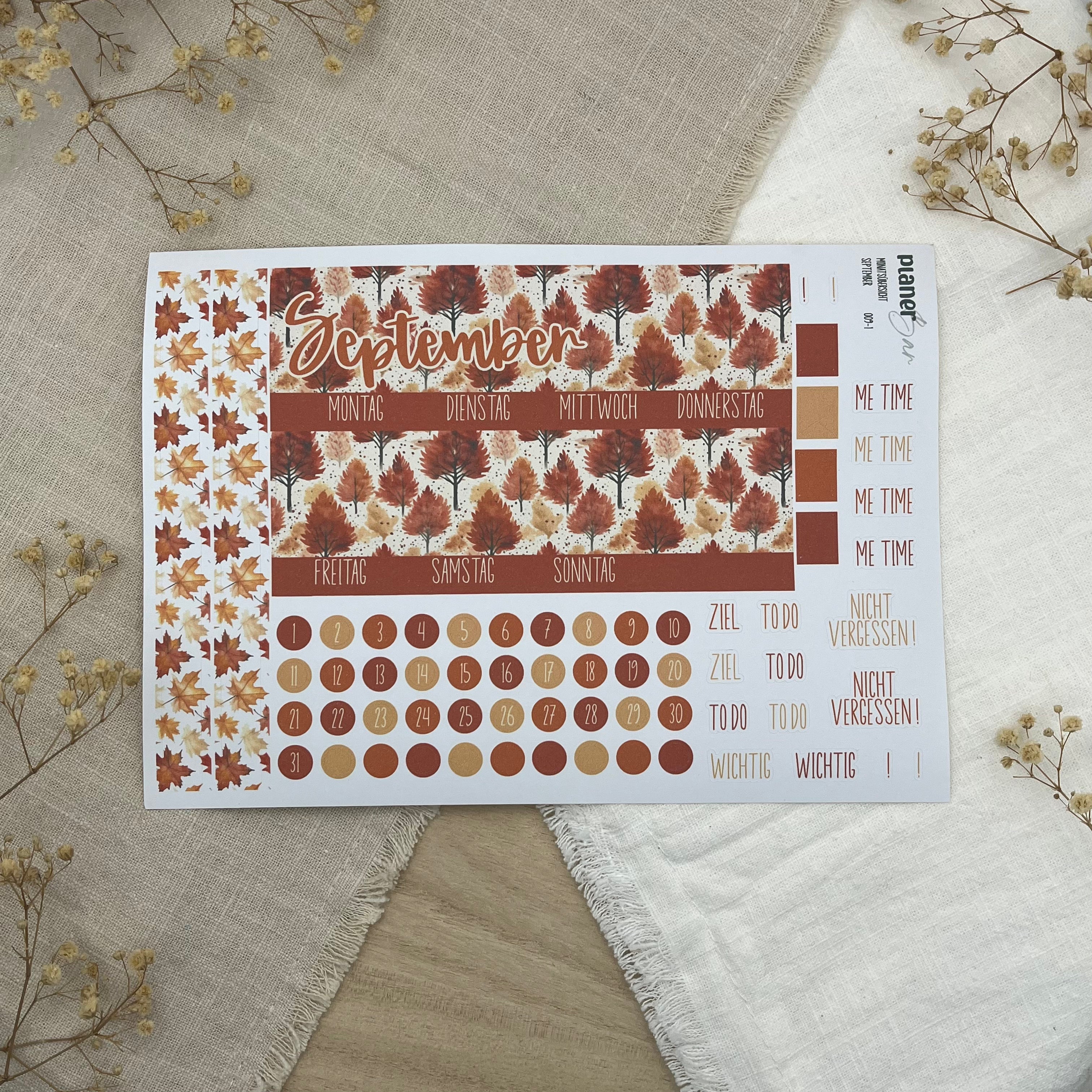 September - Golden Hour - Sticker Sheet Monatsübersicht - Set 009