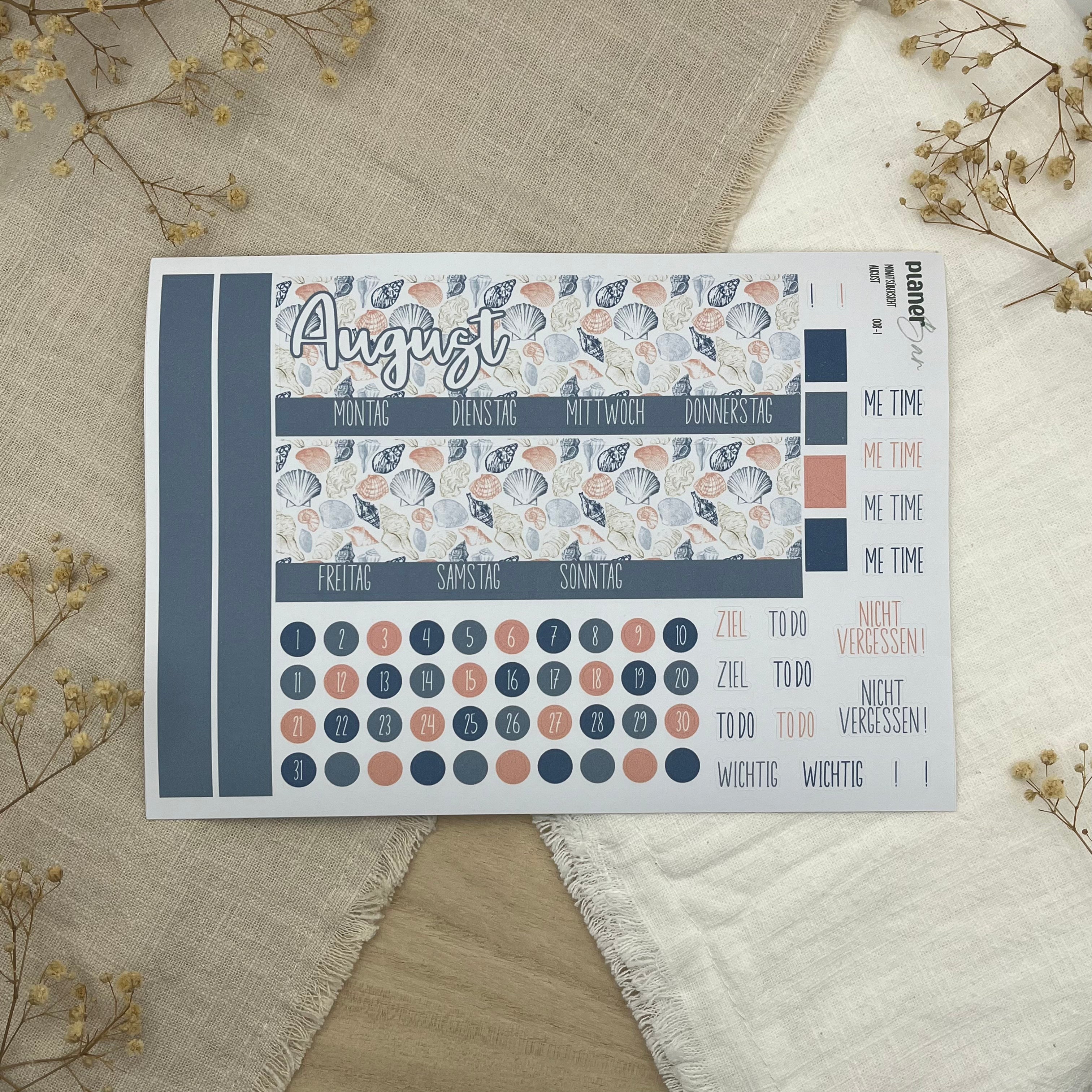August - Ocean Breeze - Sticker Sheet Monatsübersicht - Set 008