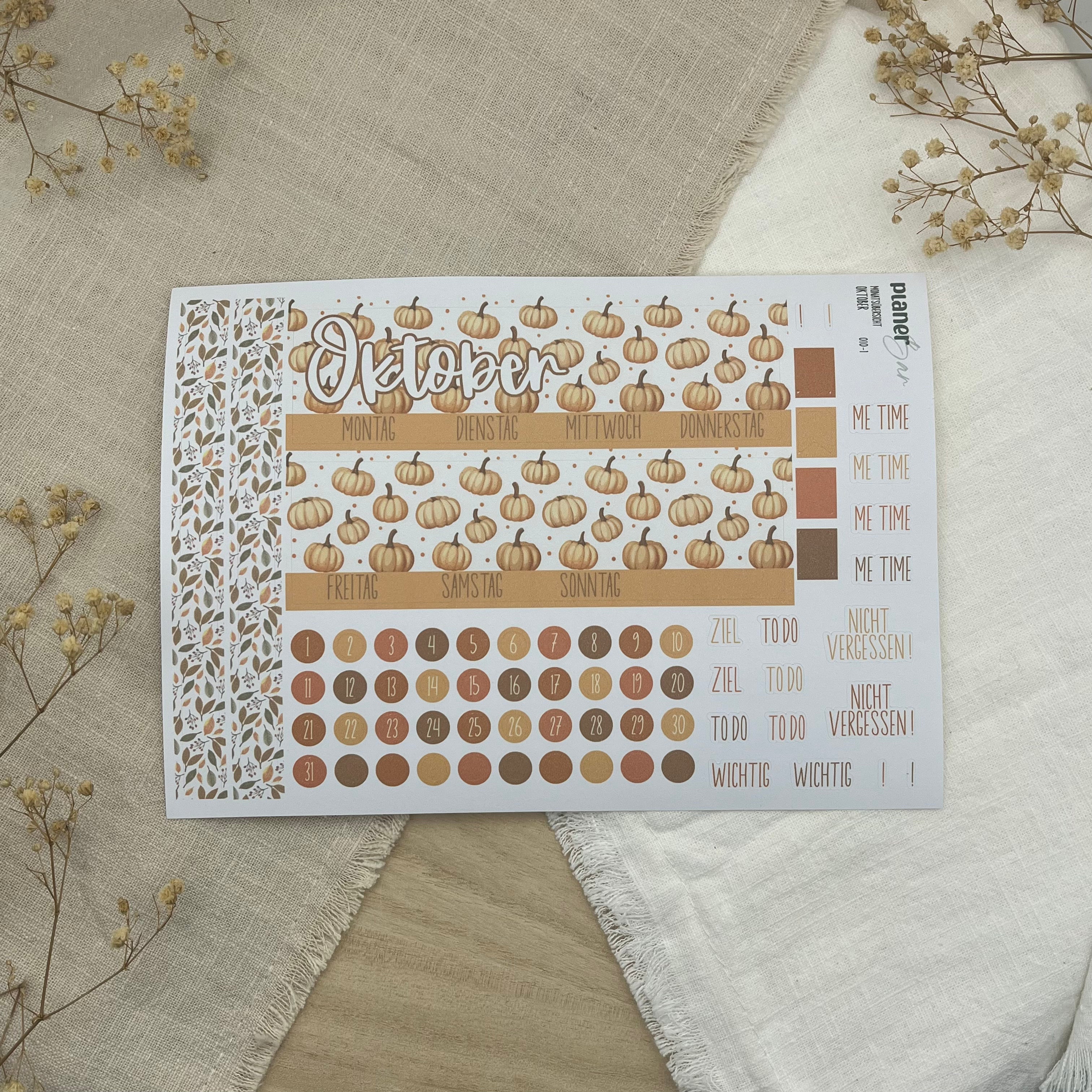 Oktober - Pumpkin Season - Sticker Sheet Monatsübersicht - Set 010