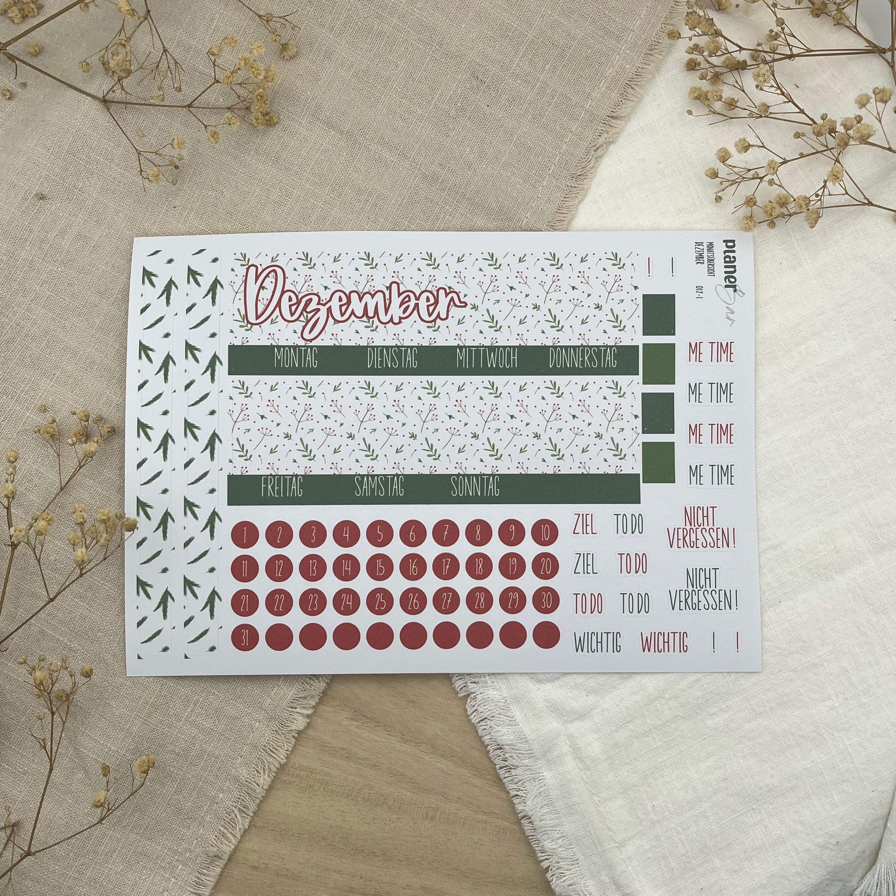 Dezember - December Forest - Sticker Sheet Monatsübersicht - Set 012