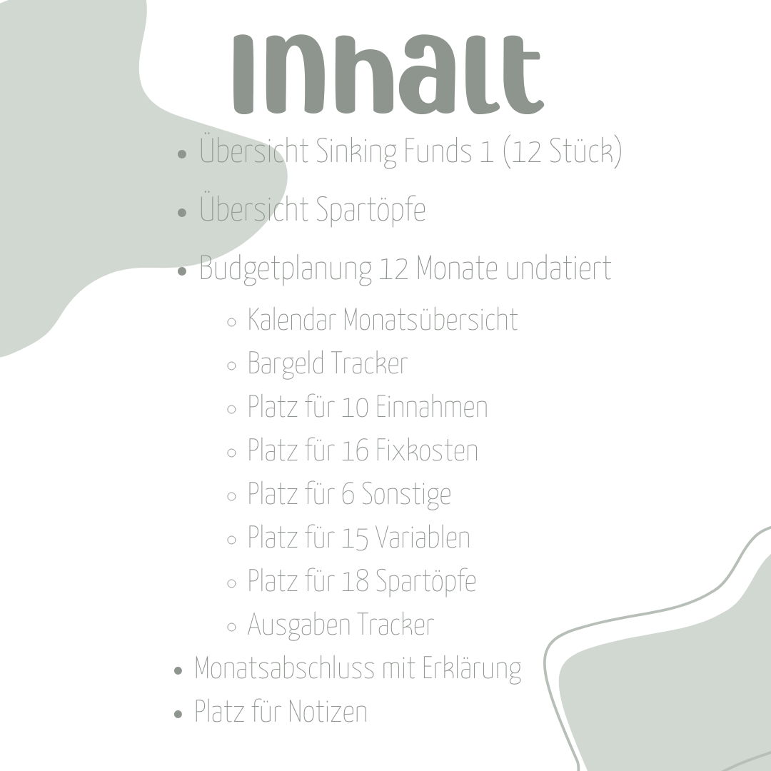 Budgetplaner (undatiert für 12 Monate) inkl. Anleitung